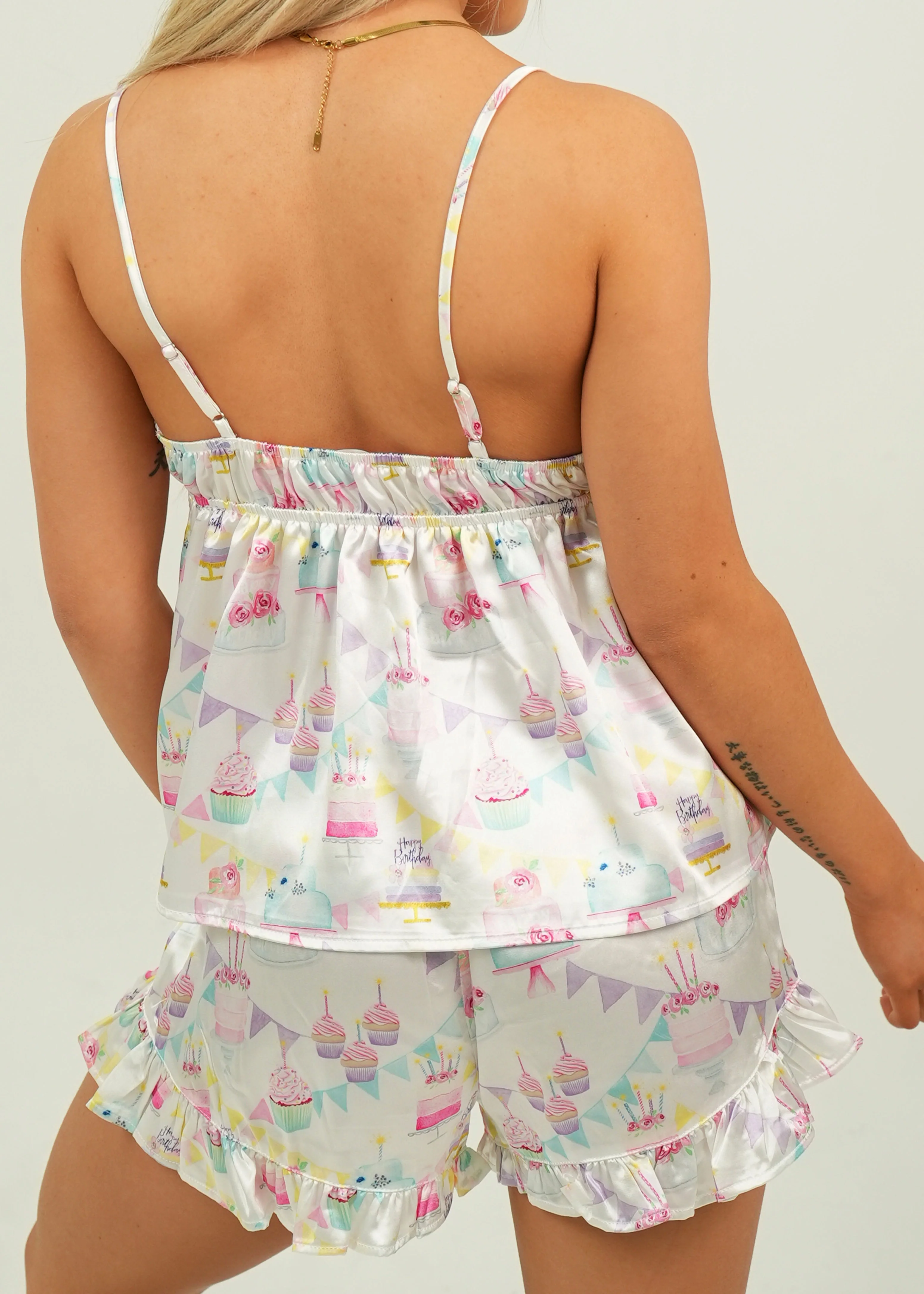 Birthday Satin Camisole Short Pajama Set - Image 4