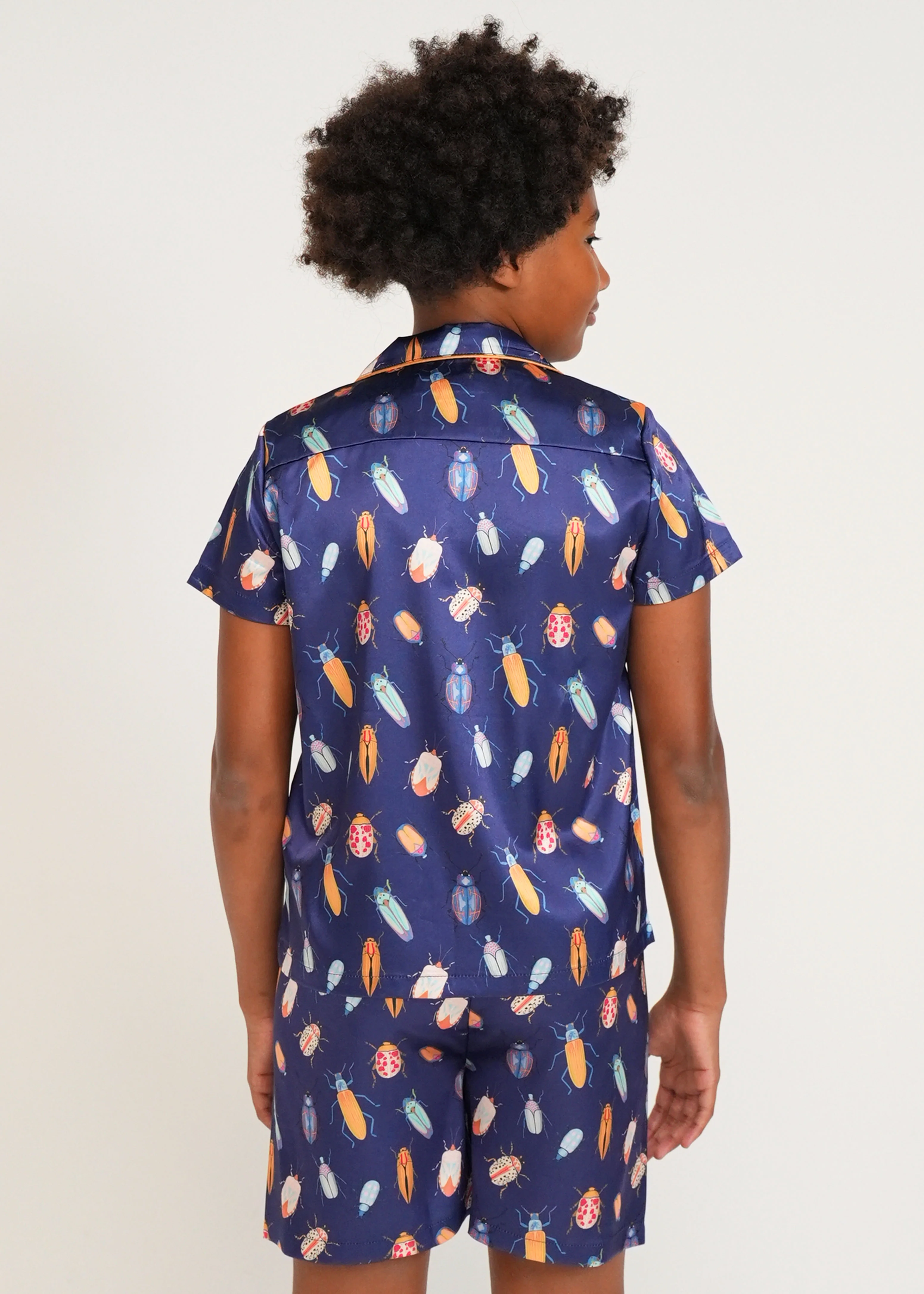 Boys - Beetles Navy Satin Short PJ Set - Image 3