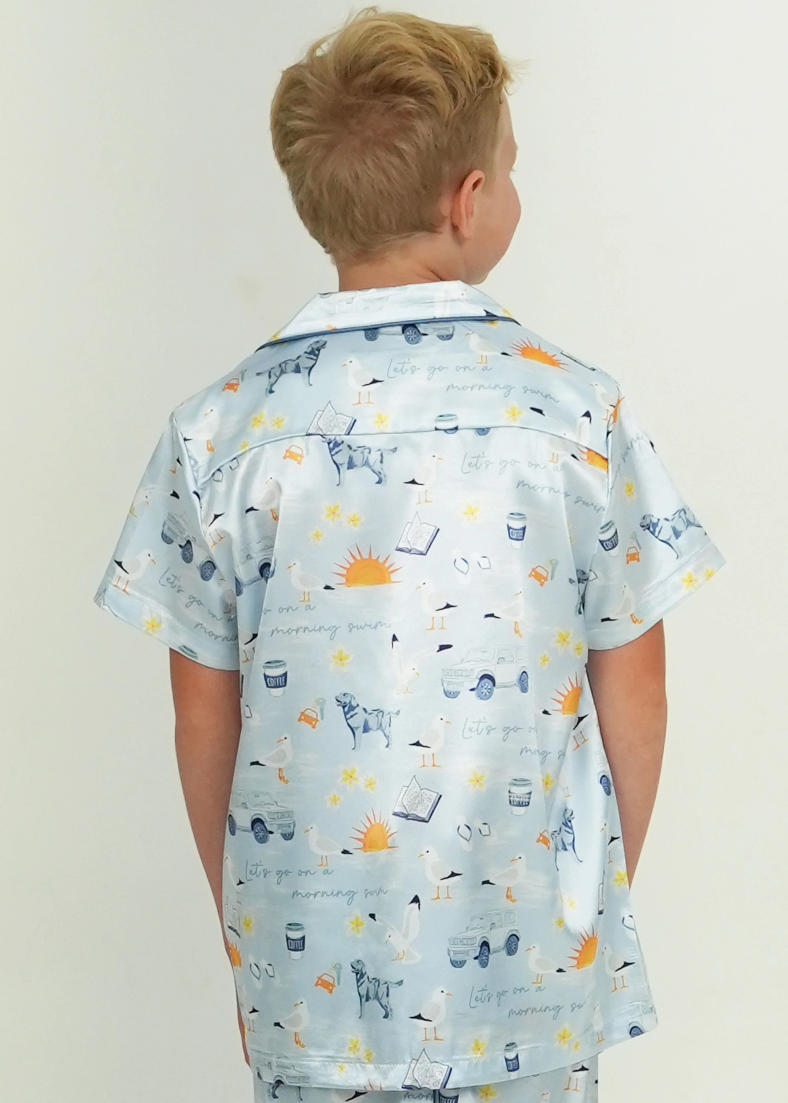 Boys - Let's Go on a Morning Swim Satin Short PJ Set - Image 3