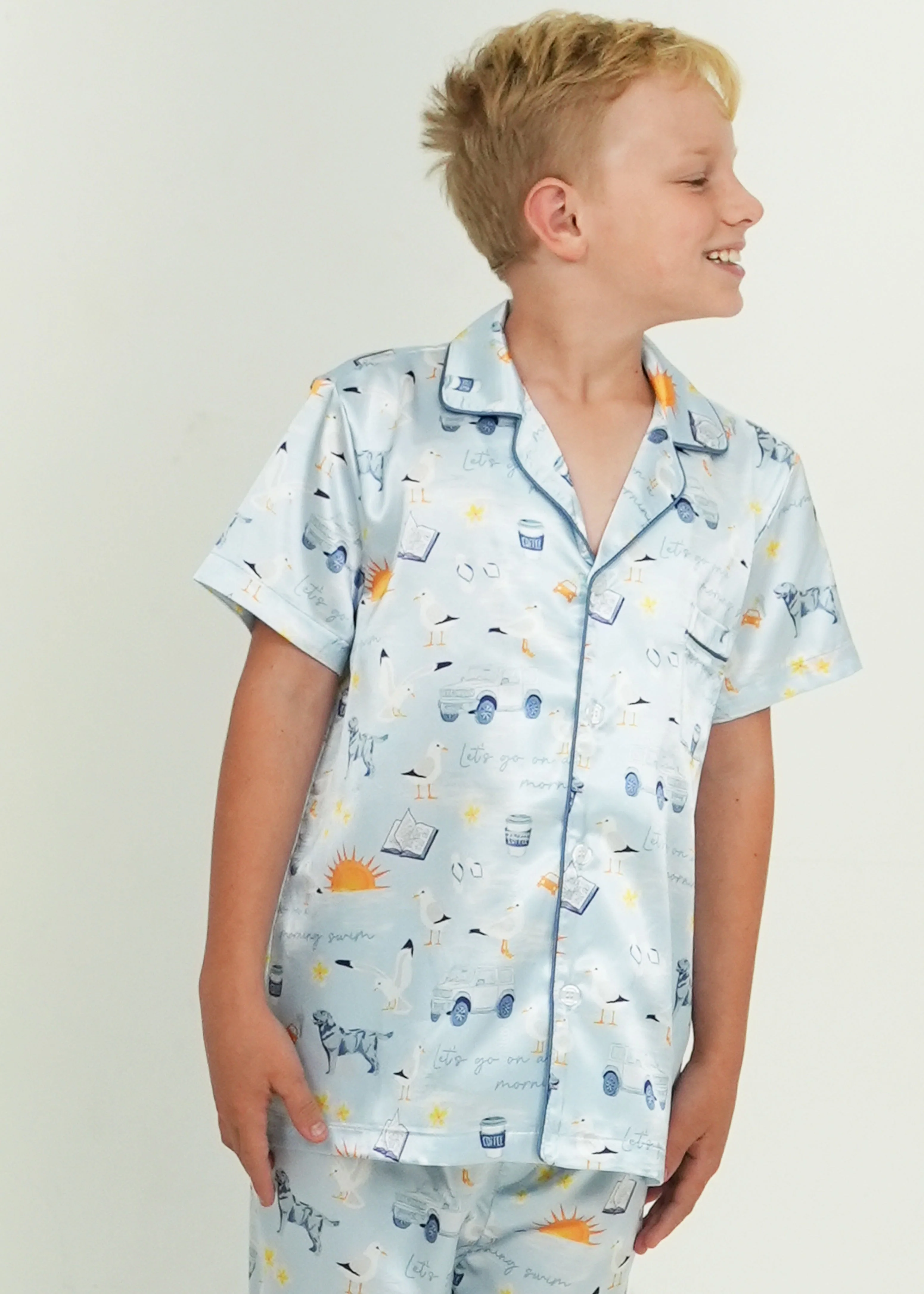 Boys - Let's Go on a Morning Swim Satin Short PJ Set - Image 4
