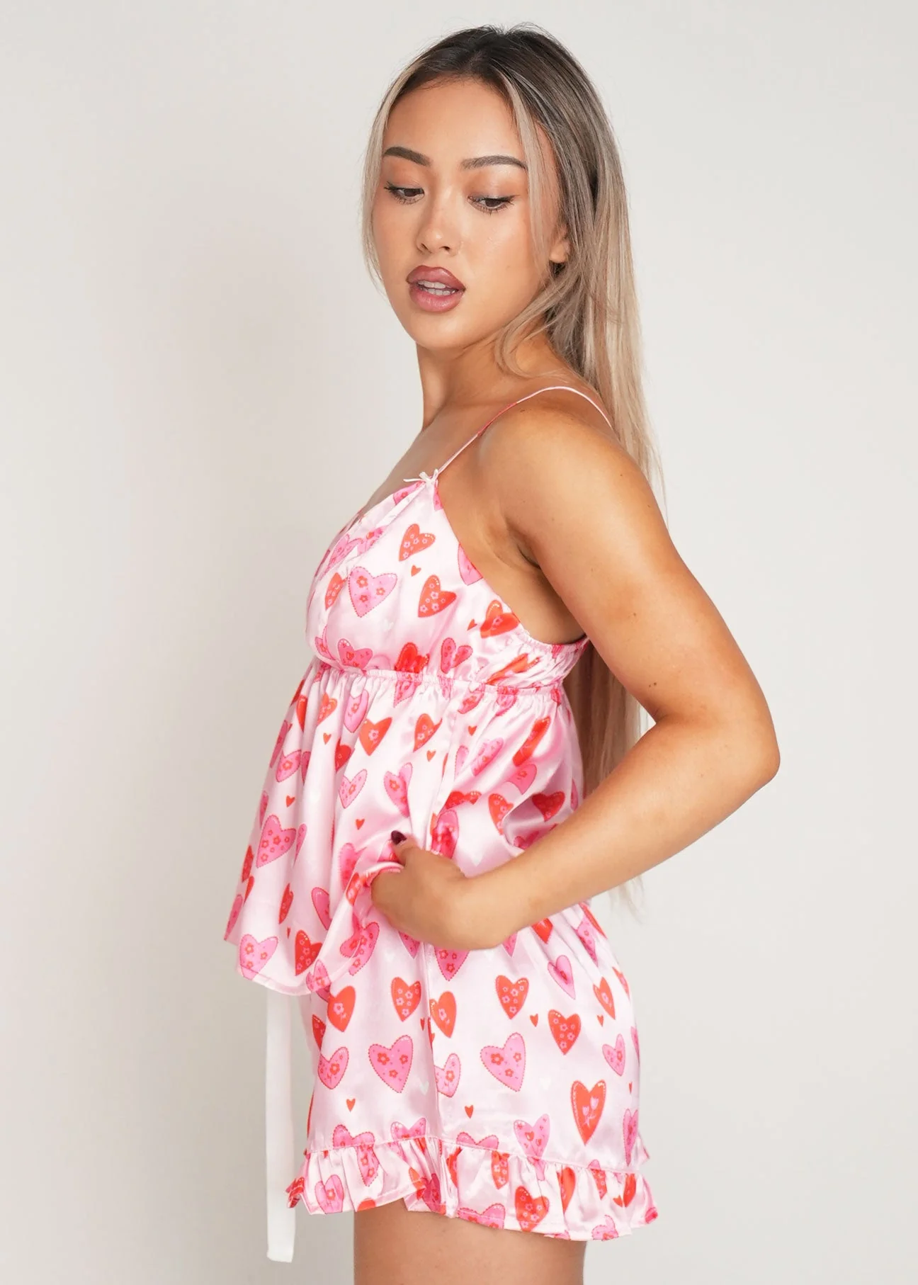 Candy Hearts Satin Camisole Short Pajama Set - Image 5