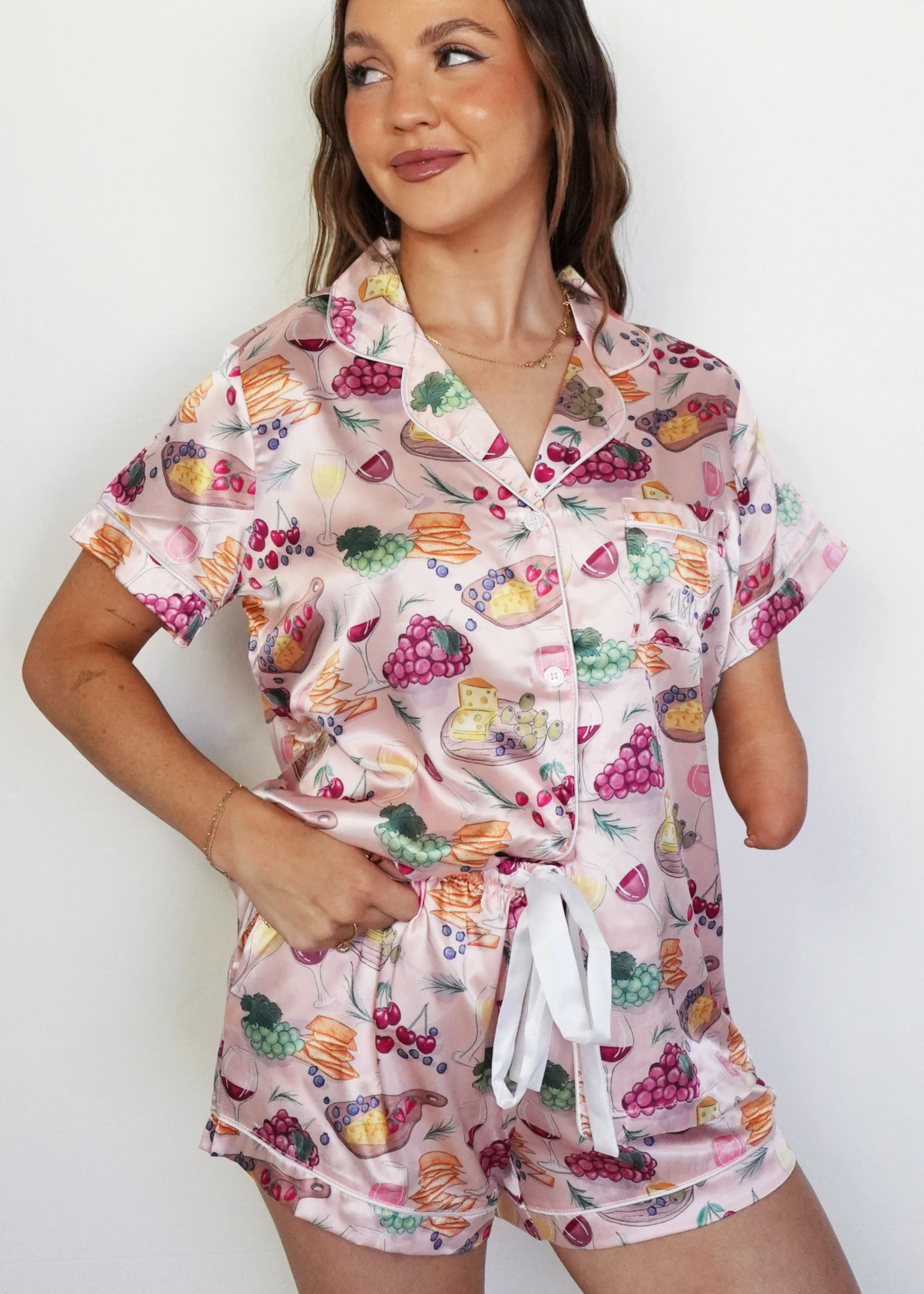 Cheese & Wine Satin Short Pajama Set - Image 3