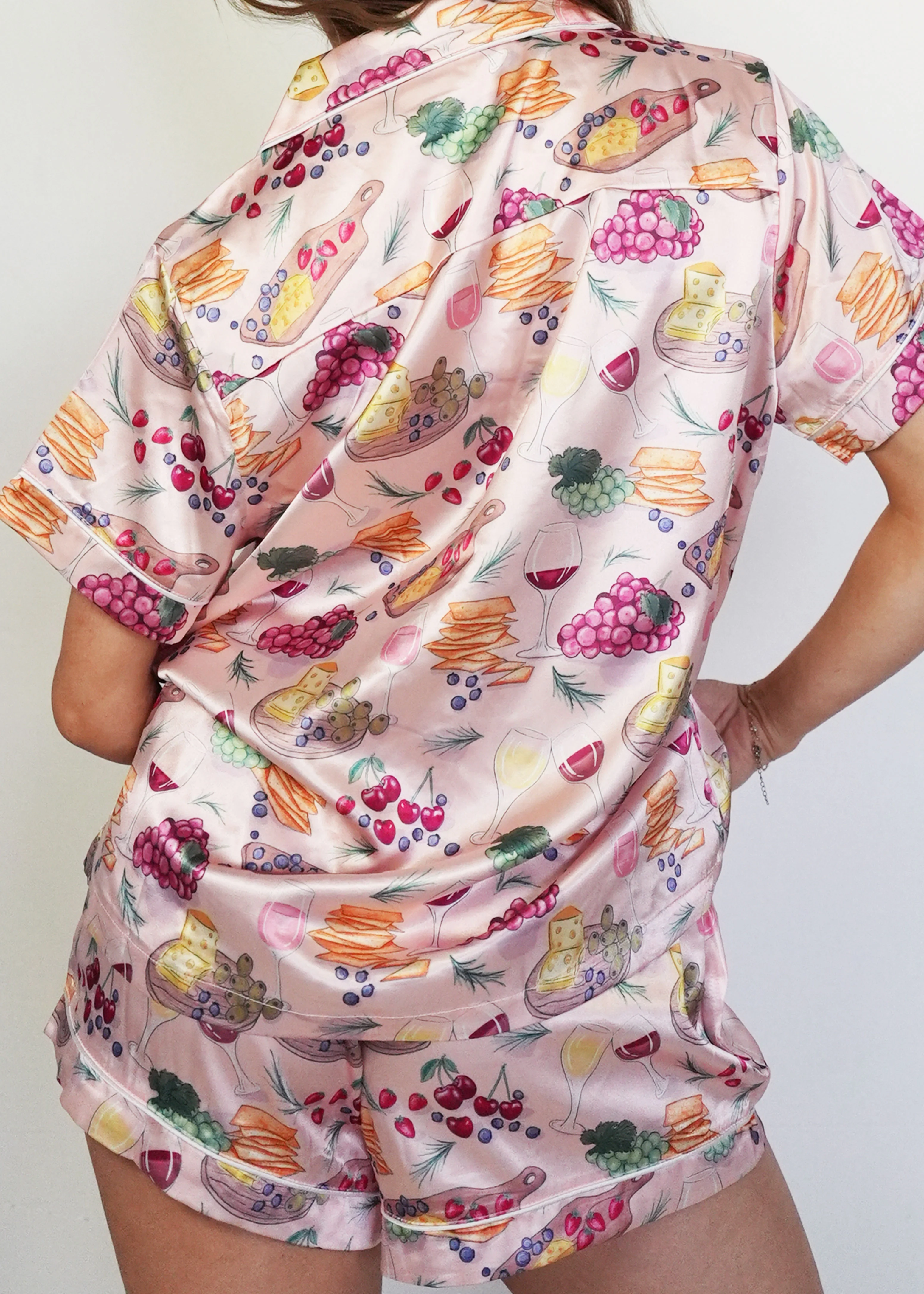 Cheese & Wine Satin Short Pajama Set - Image 4