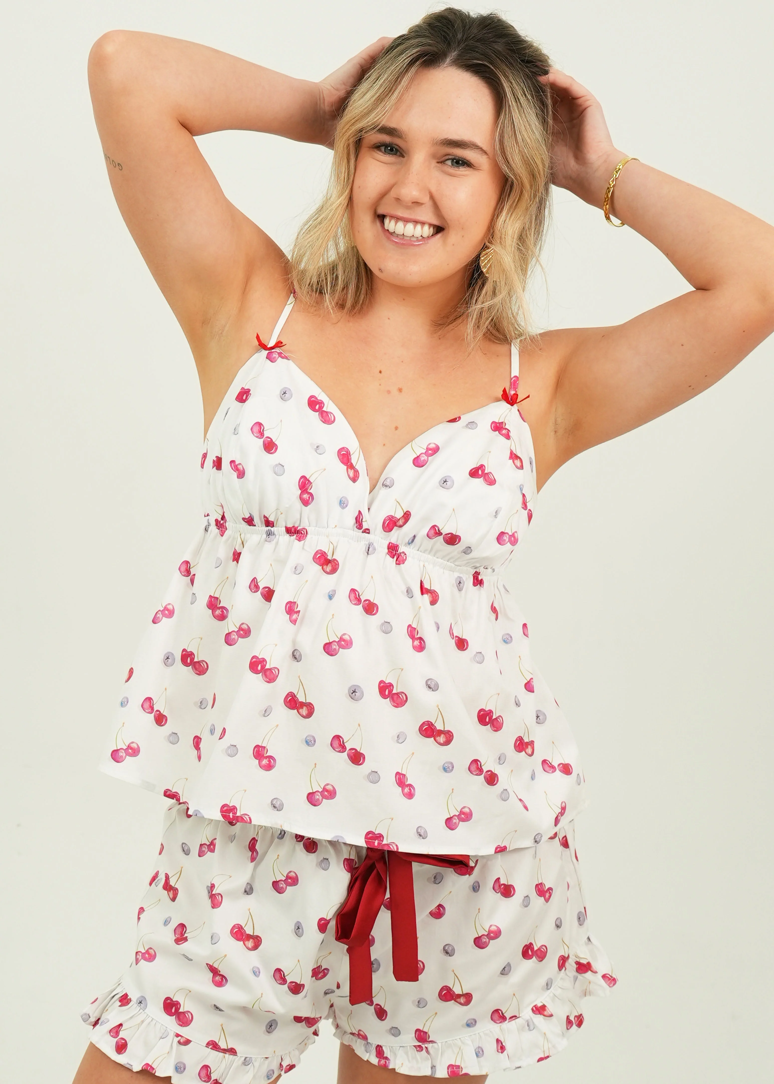 Cherries and Berries Cotton Camisole Short Pajama Set - Image 4