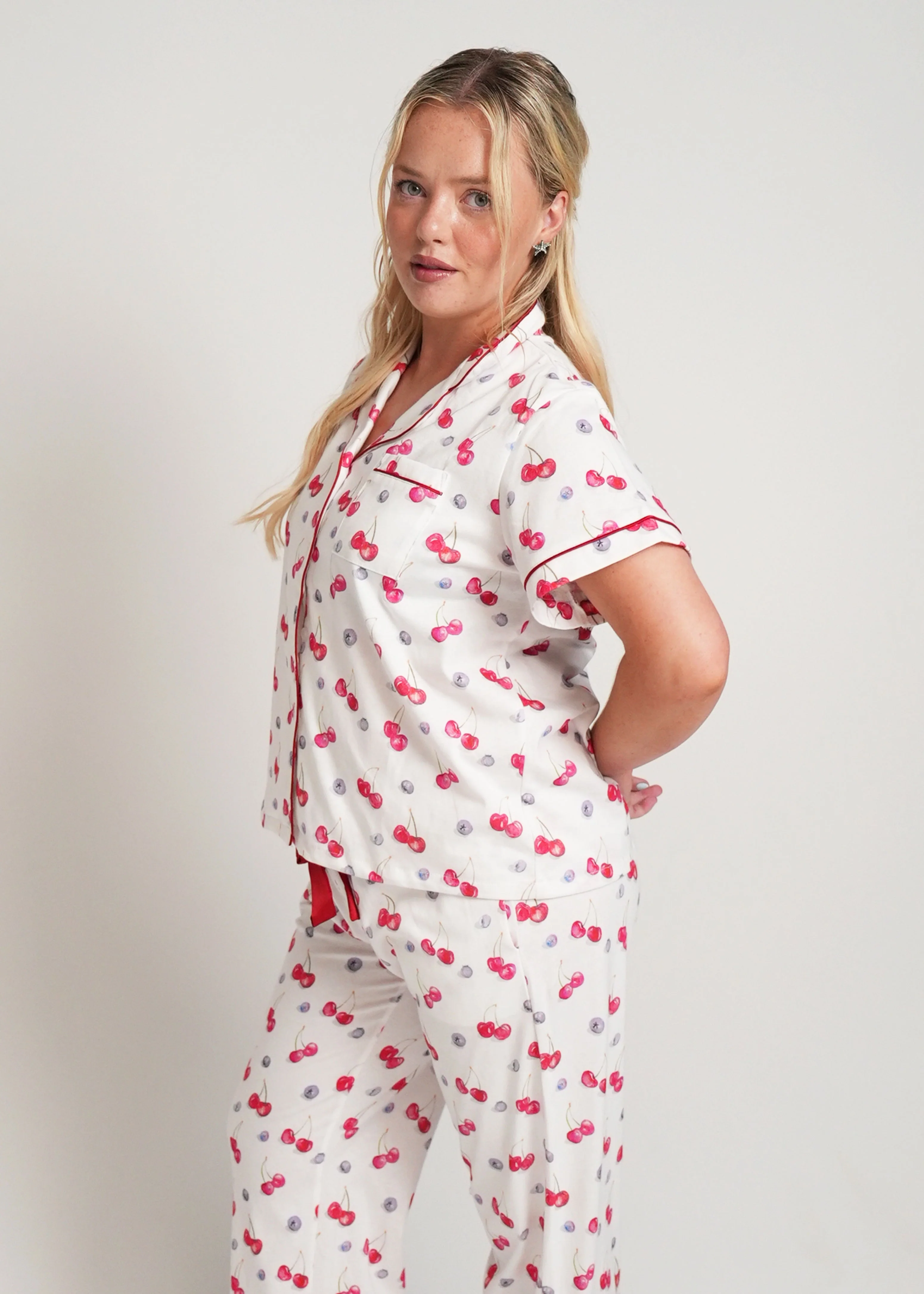 Cherries and Berries Jersey Knit Cotton Short Top / Long Pants PJ Set - Image 3