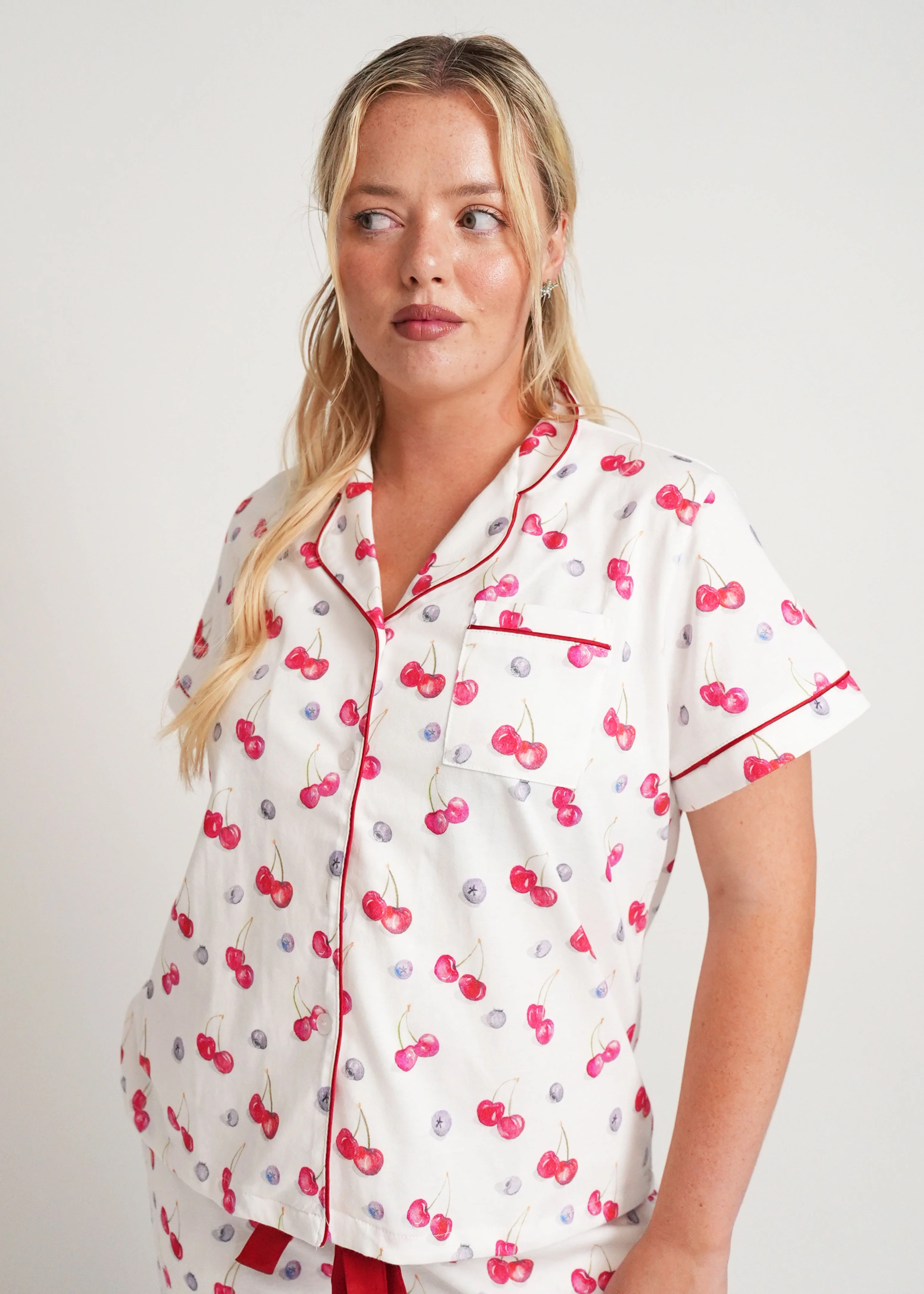 Cherries and Berries Jersey Knit Cotton Short Top / Long Pants PJ Set - Image 4
