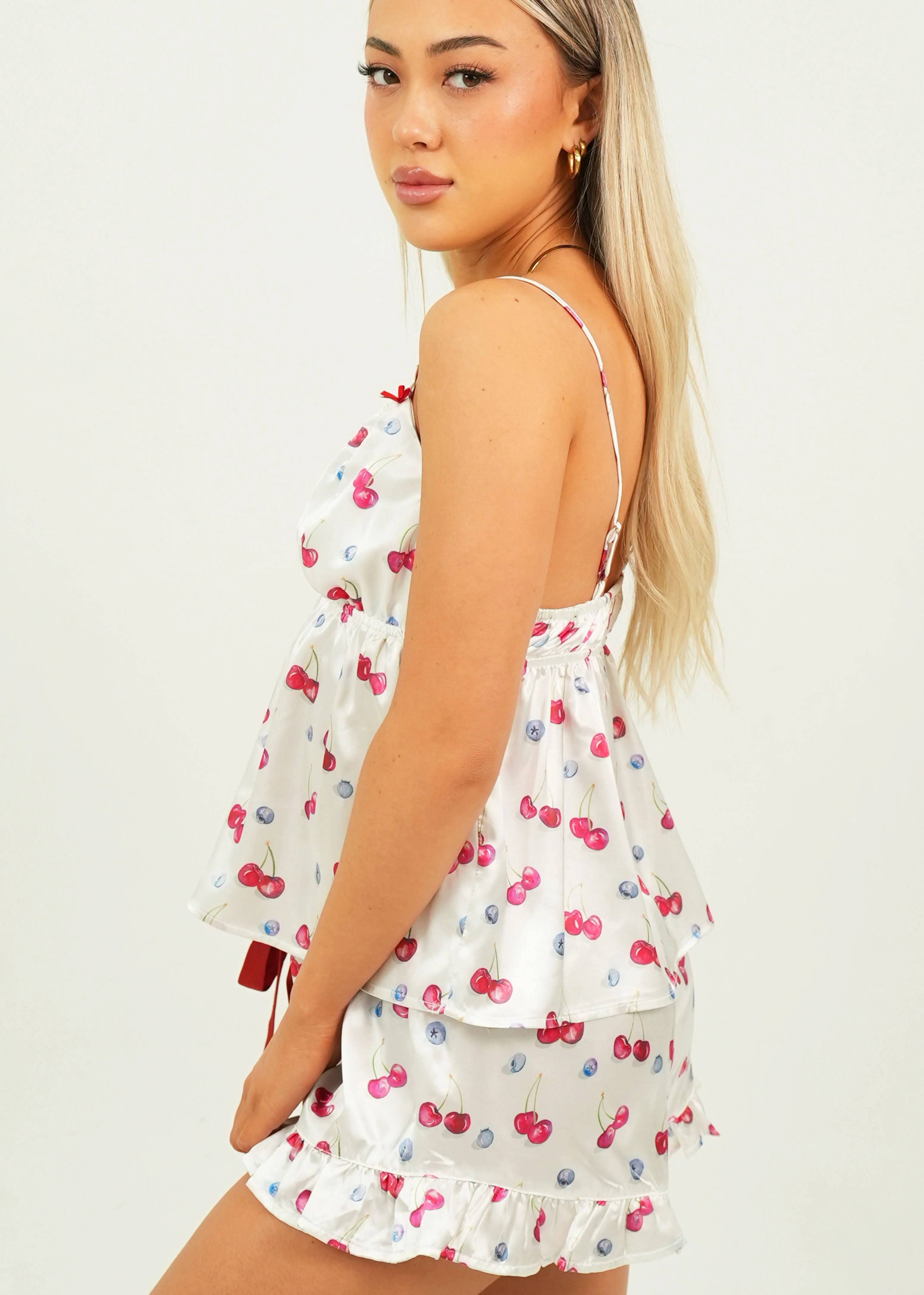 Cherries and Berries Satin Short Camisole PJ Set - Image 3