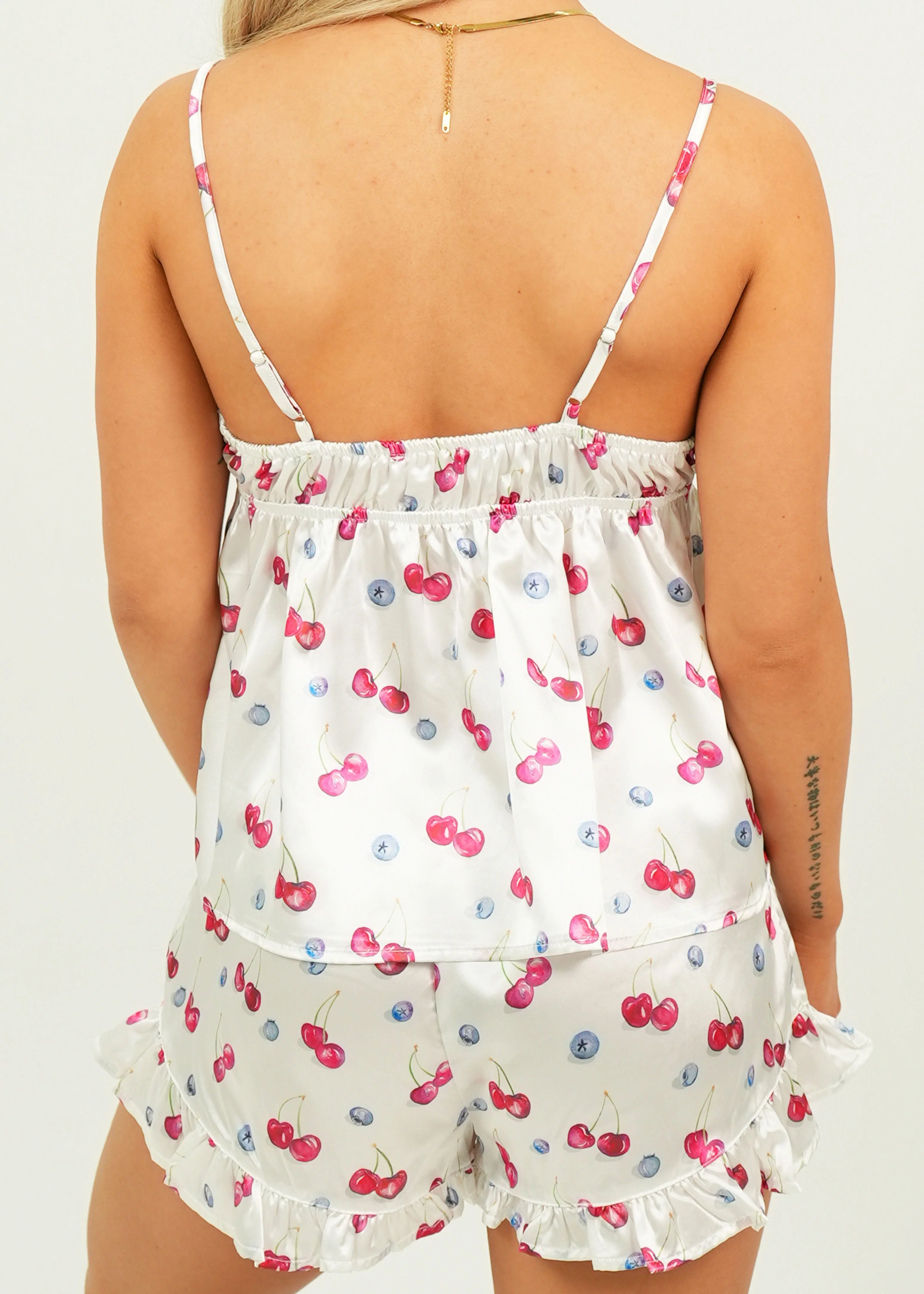 Cherries and Berries Satin Short Camisole PJ Set - Image 4