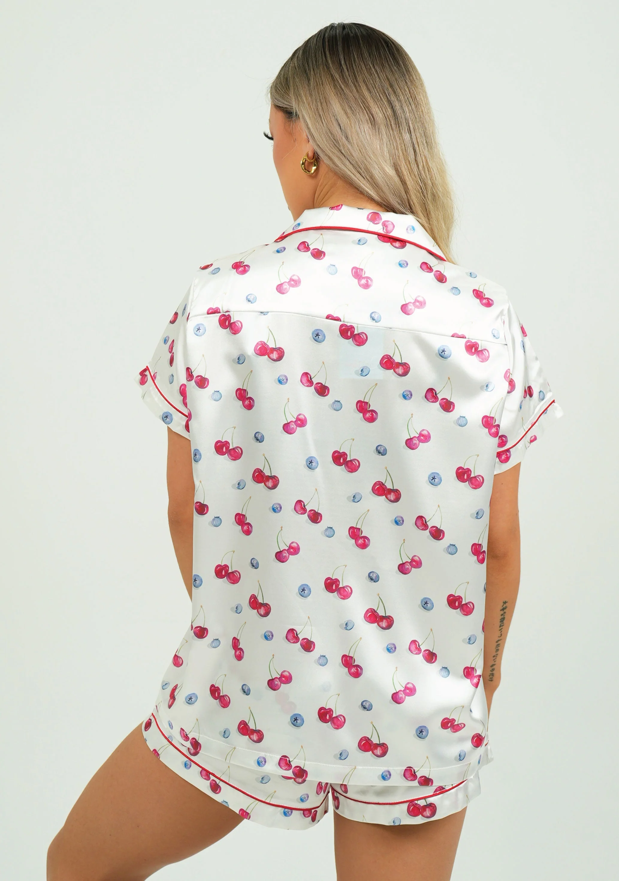 Cherries and Berries Satin Short Pajama Set - Image 3