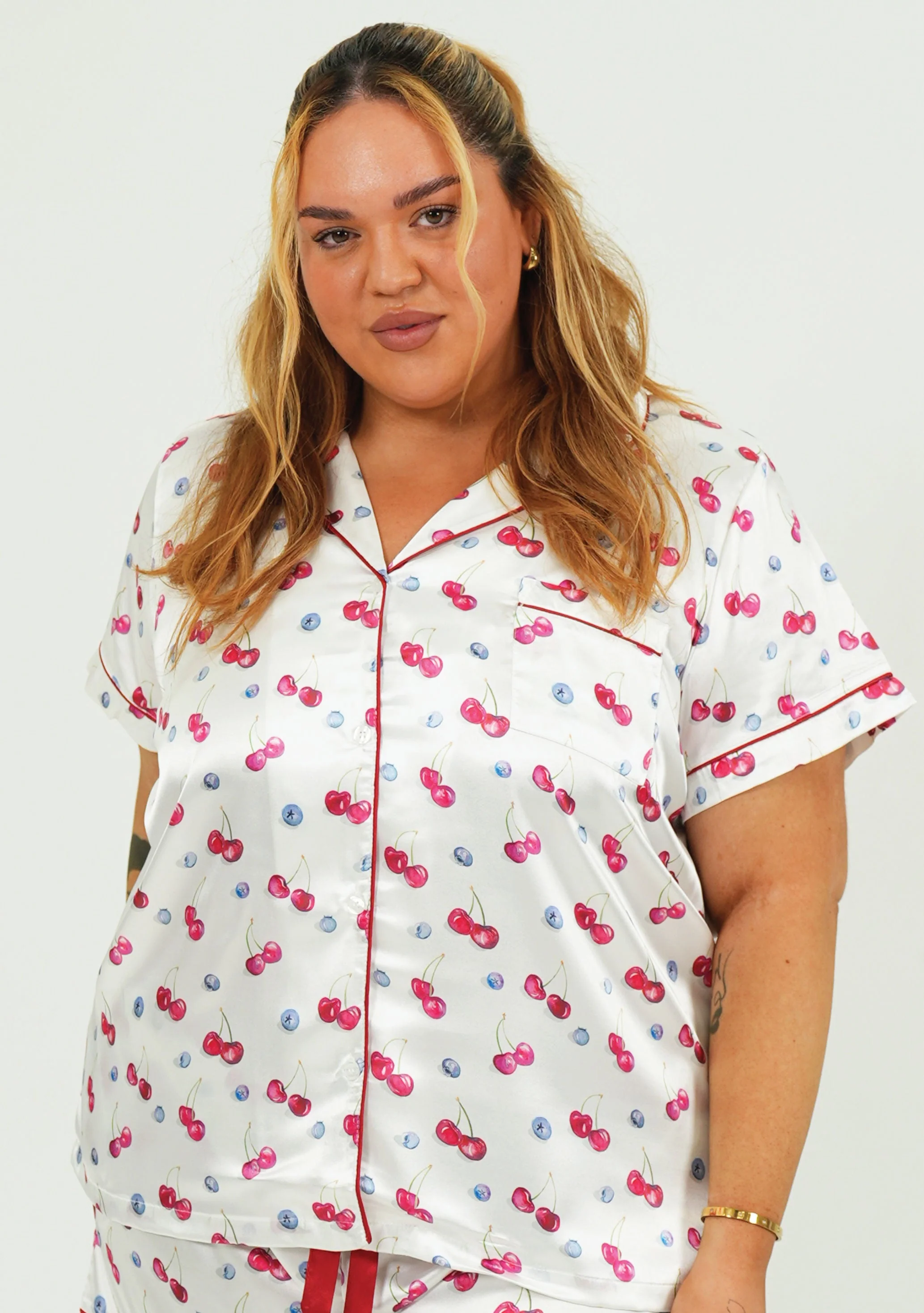Cherries and Berries Satin Short Pajama Set - Image 6