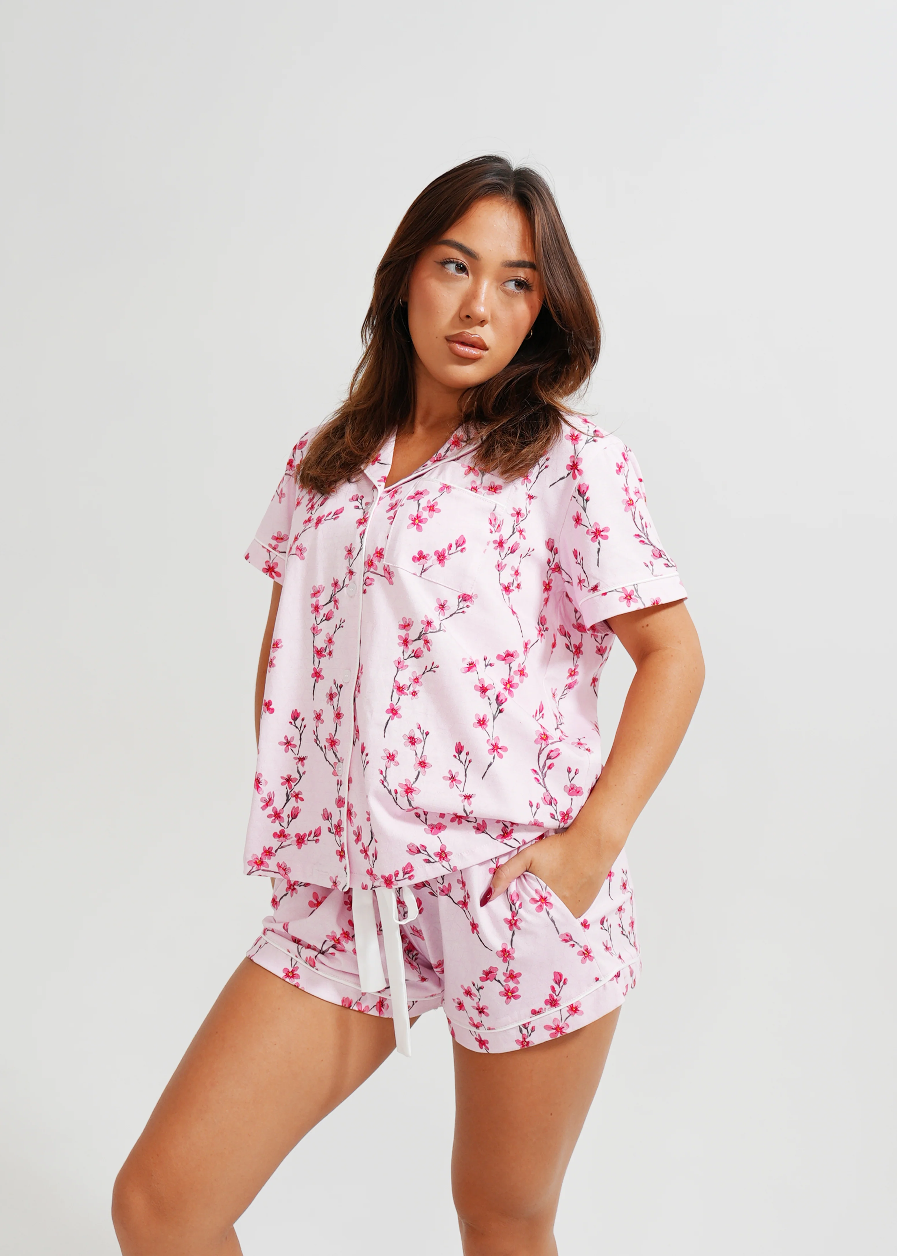 Cherry Blossom Jersey Knit Cotton Short PJ Set - Image 2