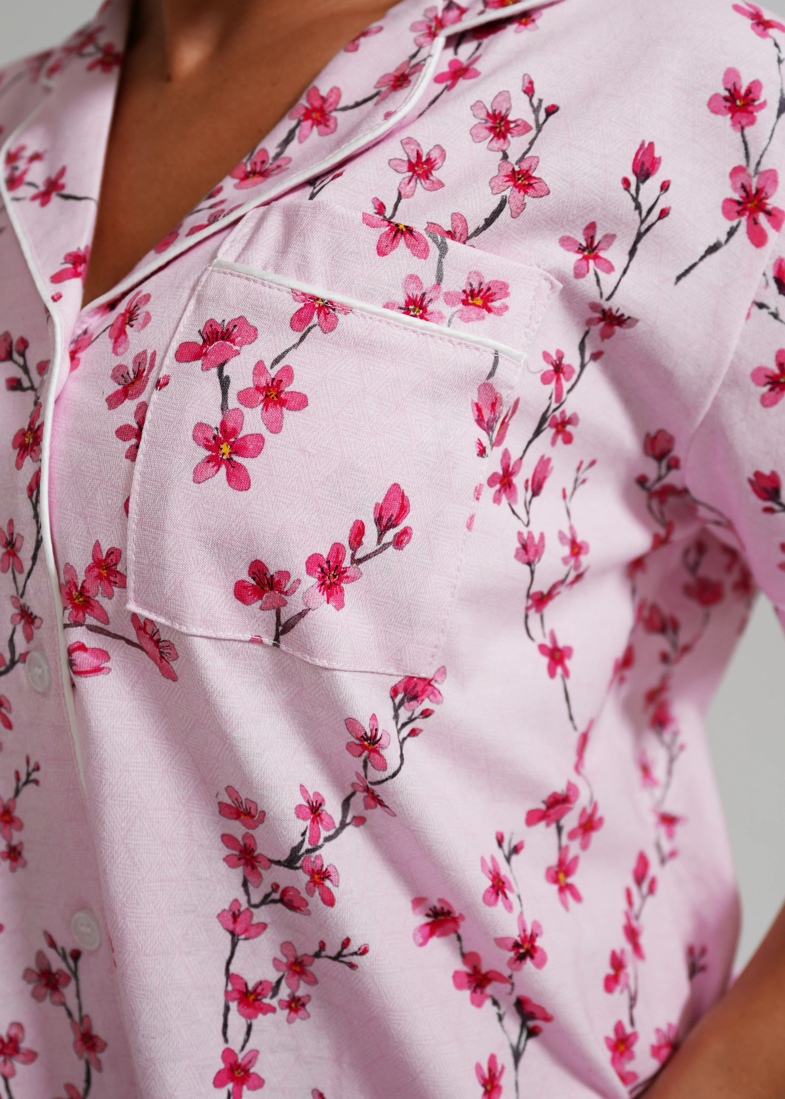 Cherry Blossom Jersey Knit Cotton Short PJ Set - Image 6