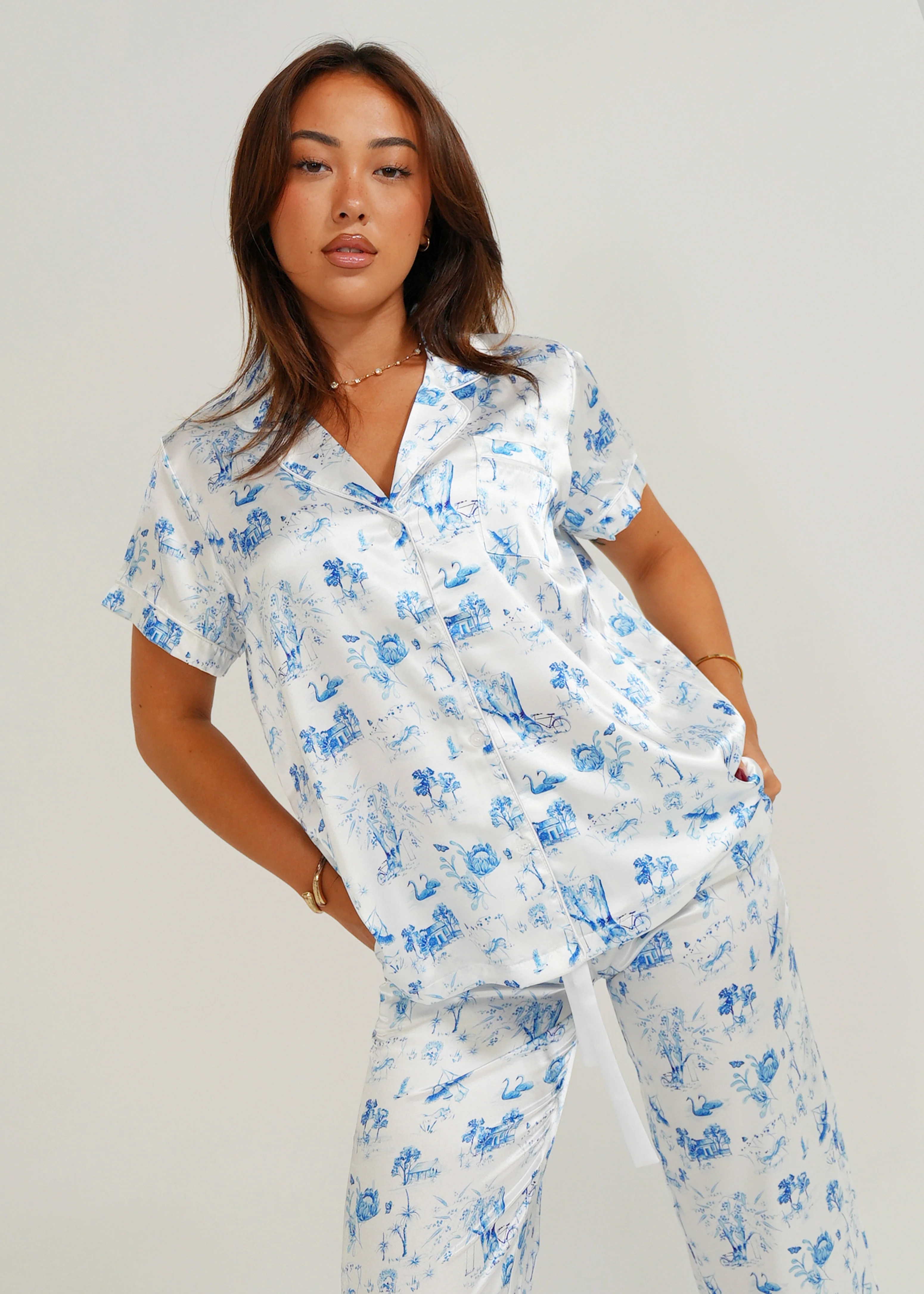 Coming Home Short Top/ Long Pants Satin PJ Set