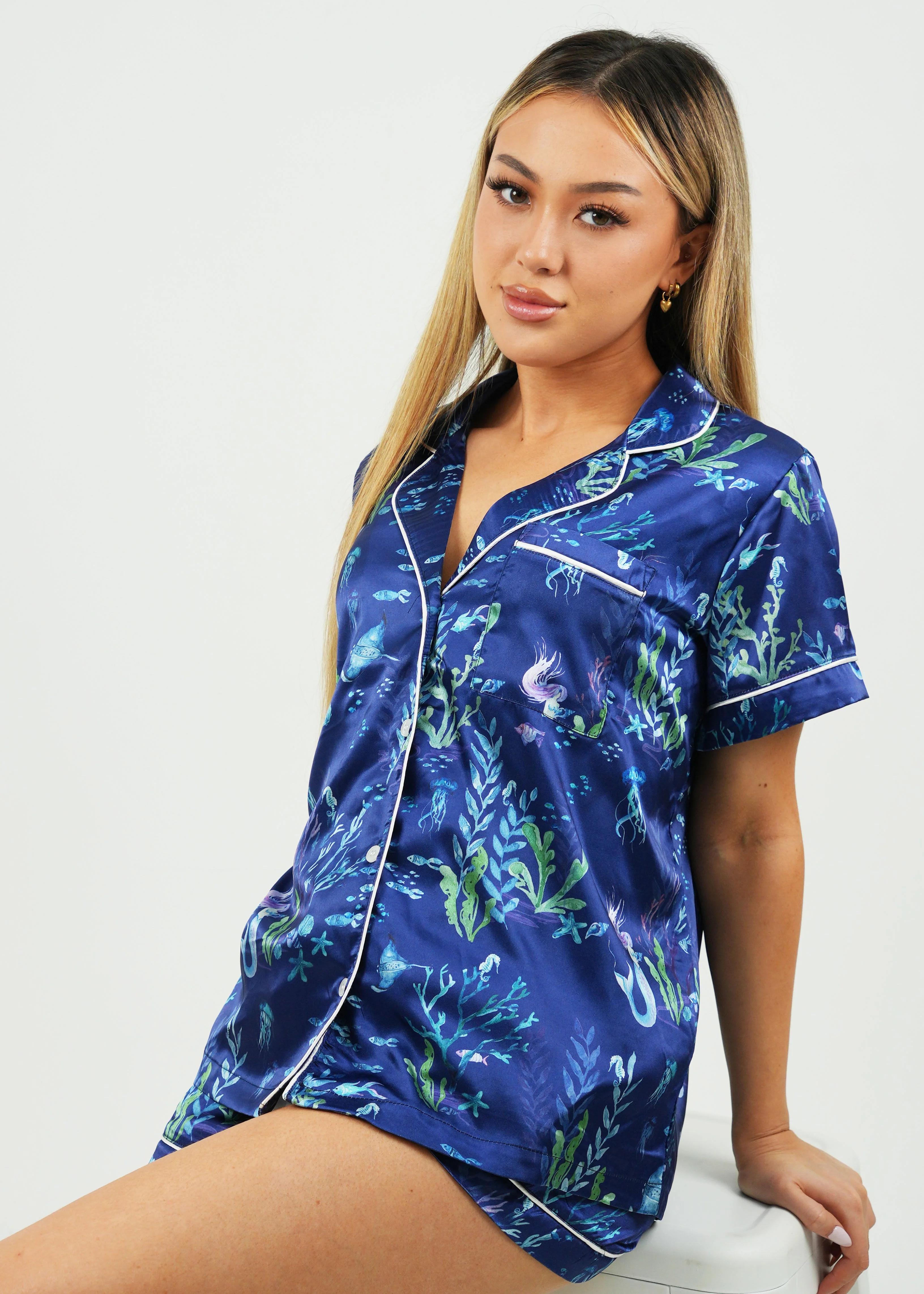 Deep Sea Satin Short Pajama Set