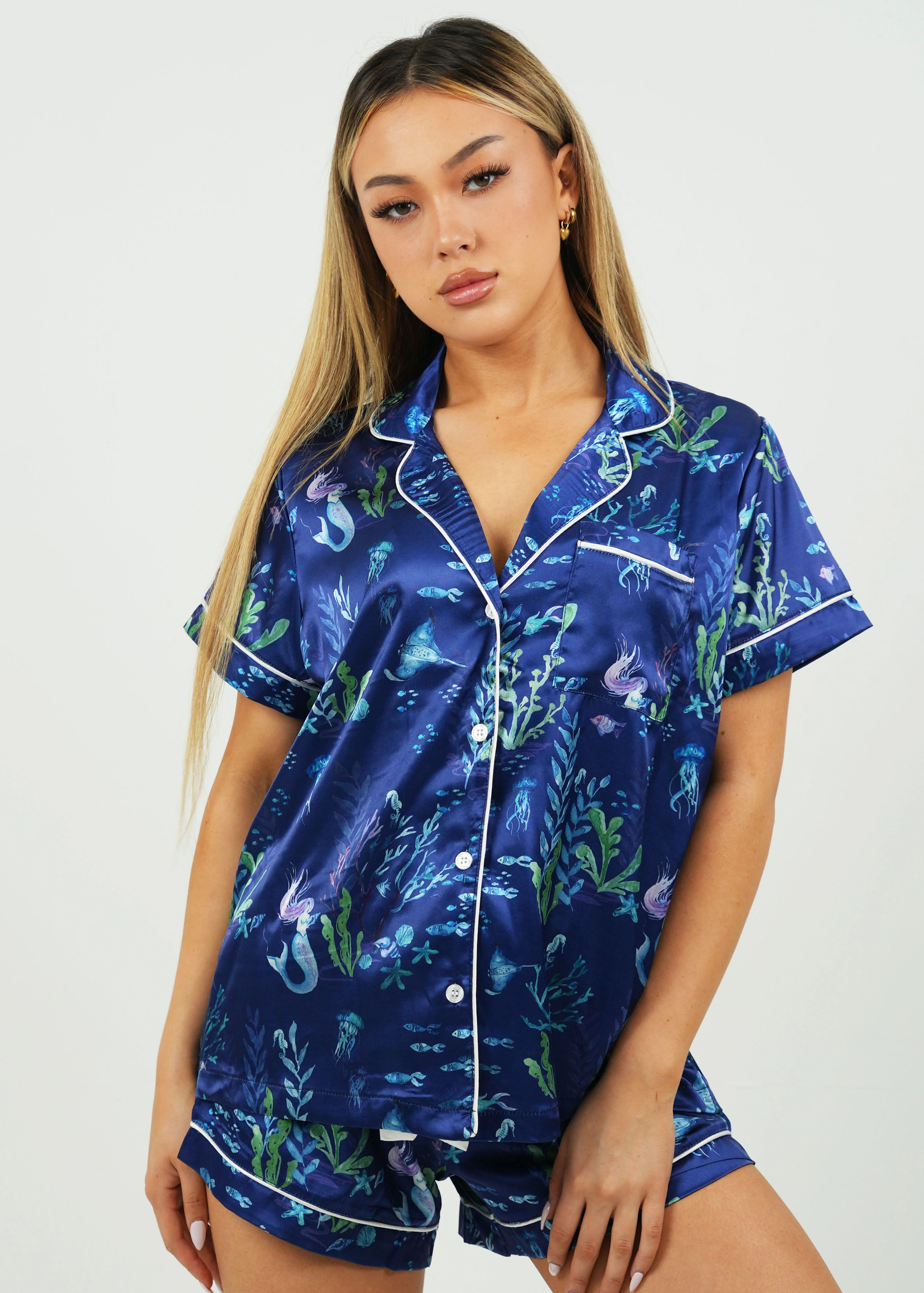 Deep Sea Satin Short Pajama Set - Image 2