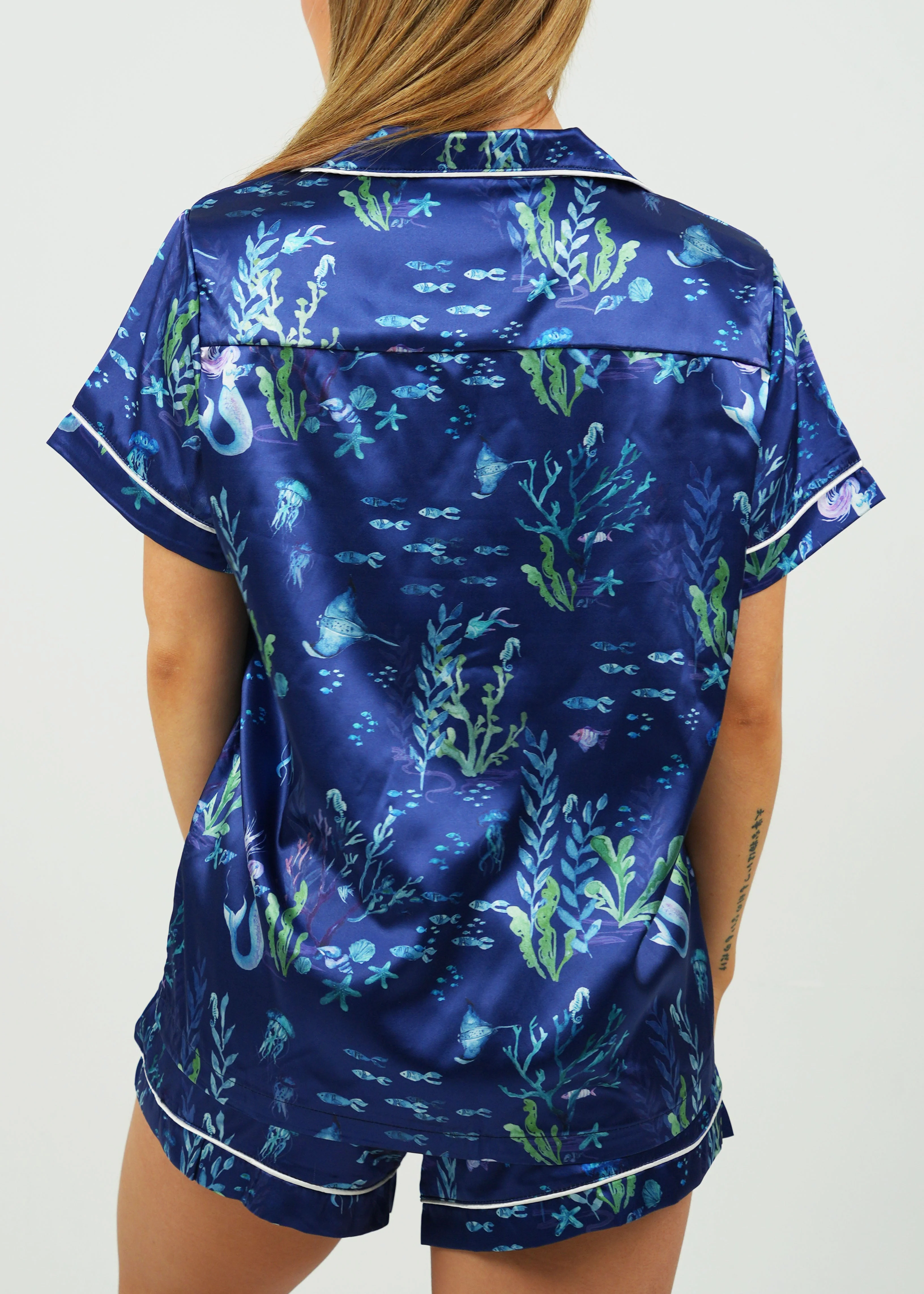 Deep Sea Satin Short Pajama Set - Image 3
