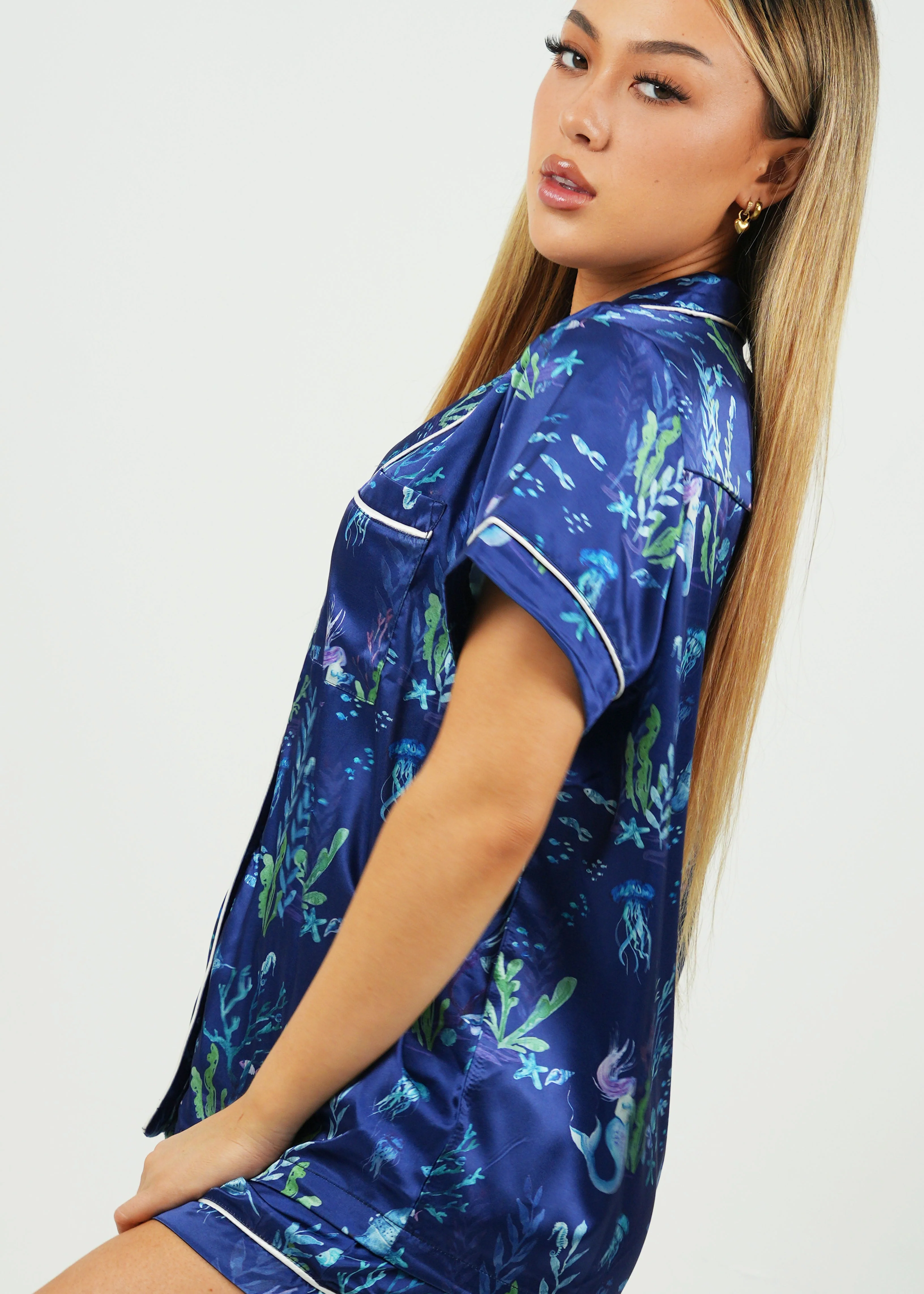 Deep Sea Satin Short Pajama Set - Image 4
