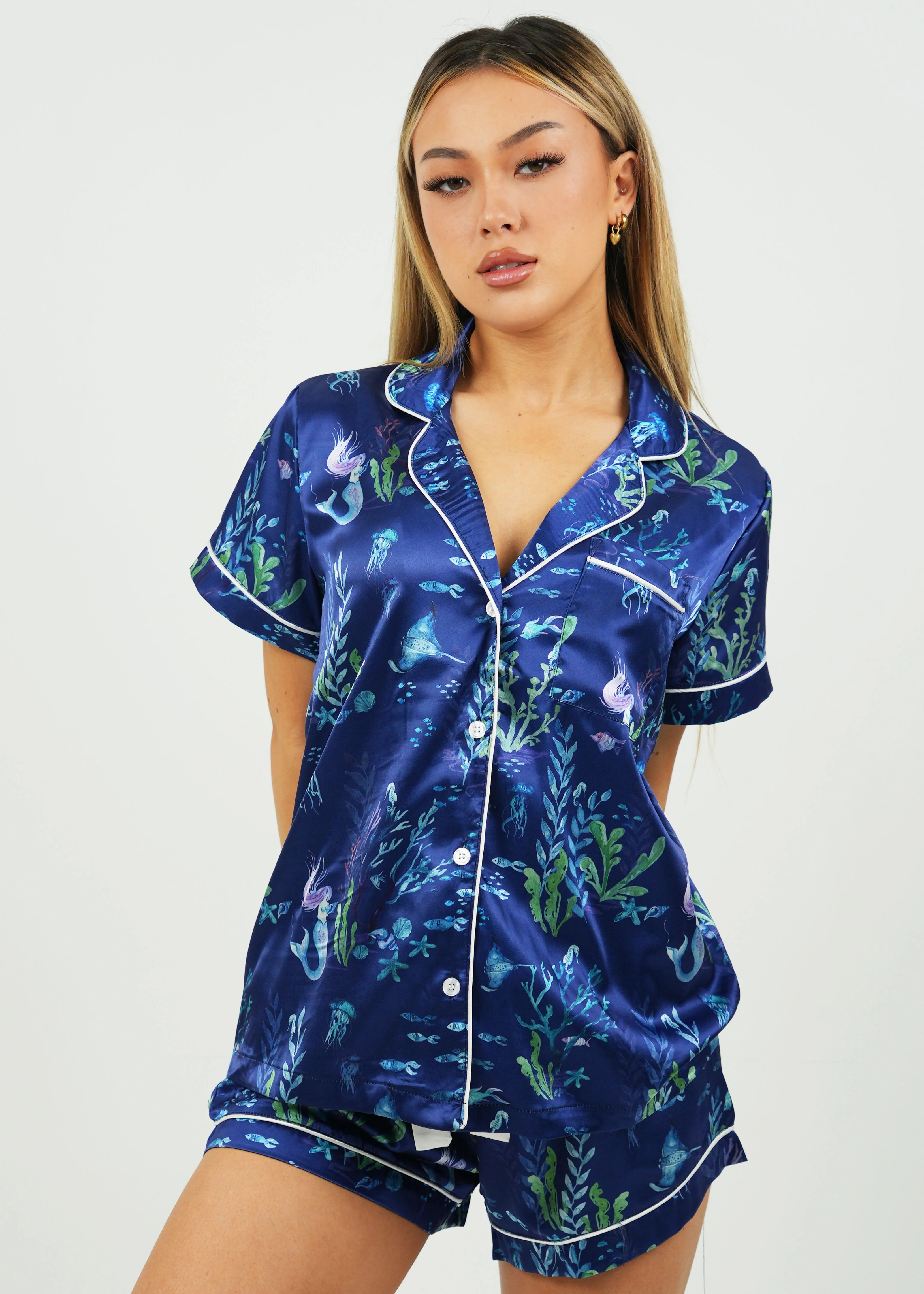 Deep Sea Satin Short Pajama Set - Image 5