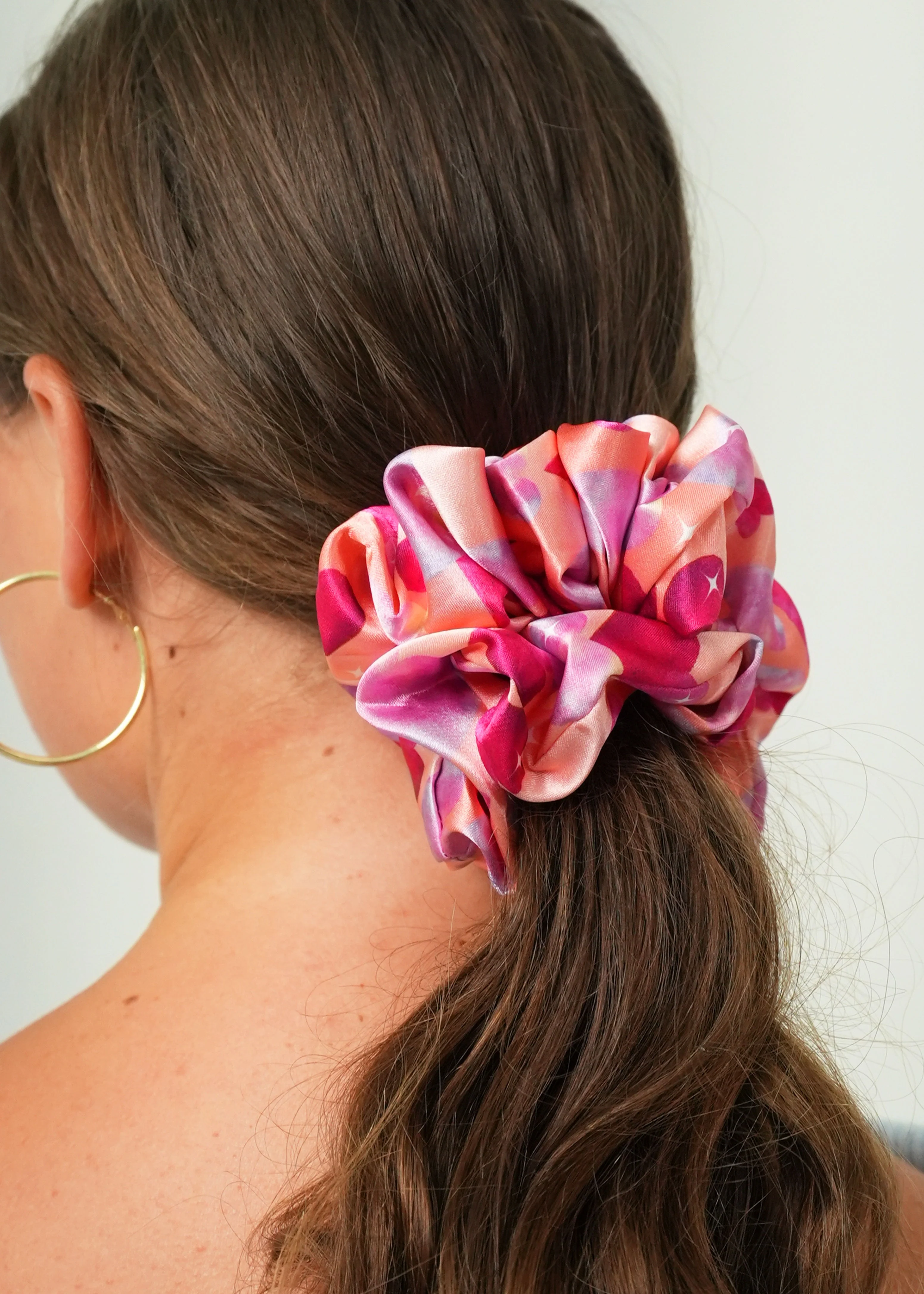 Diamond Hearts Orange Satin Scrunchie