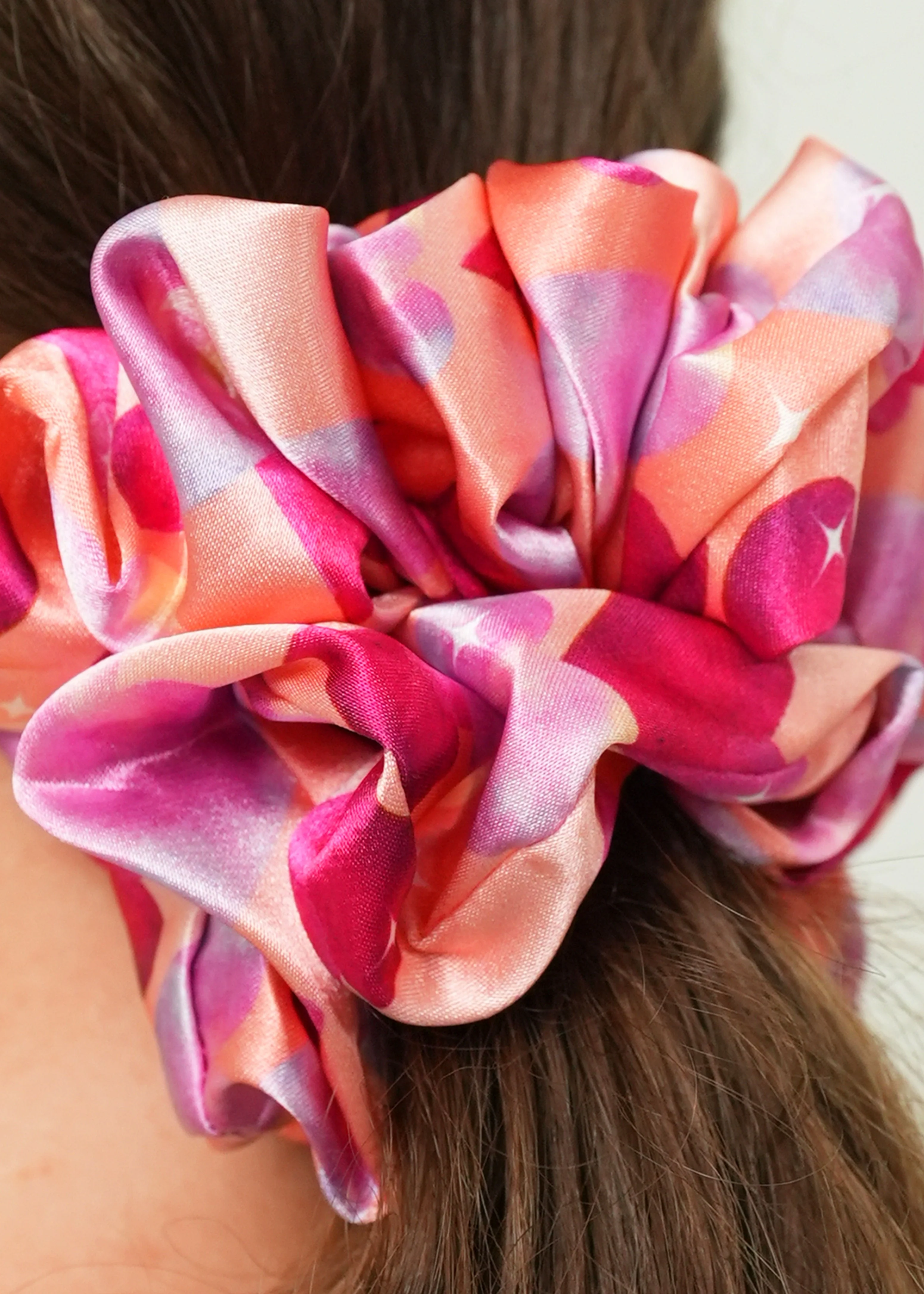 Diamond Hearts Orange Satin Scrunchie - Image 2