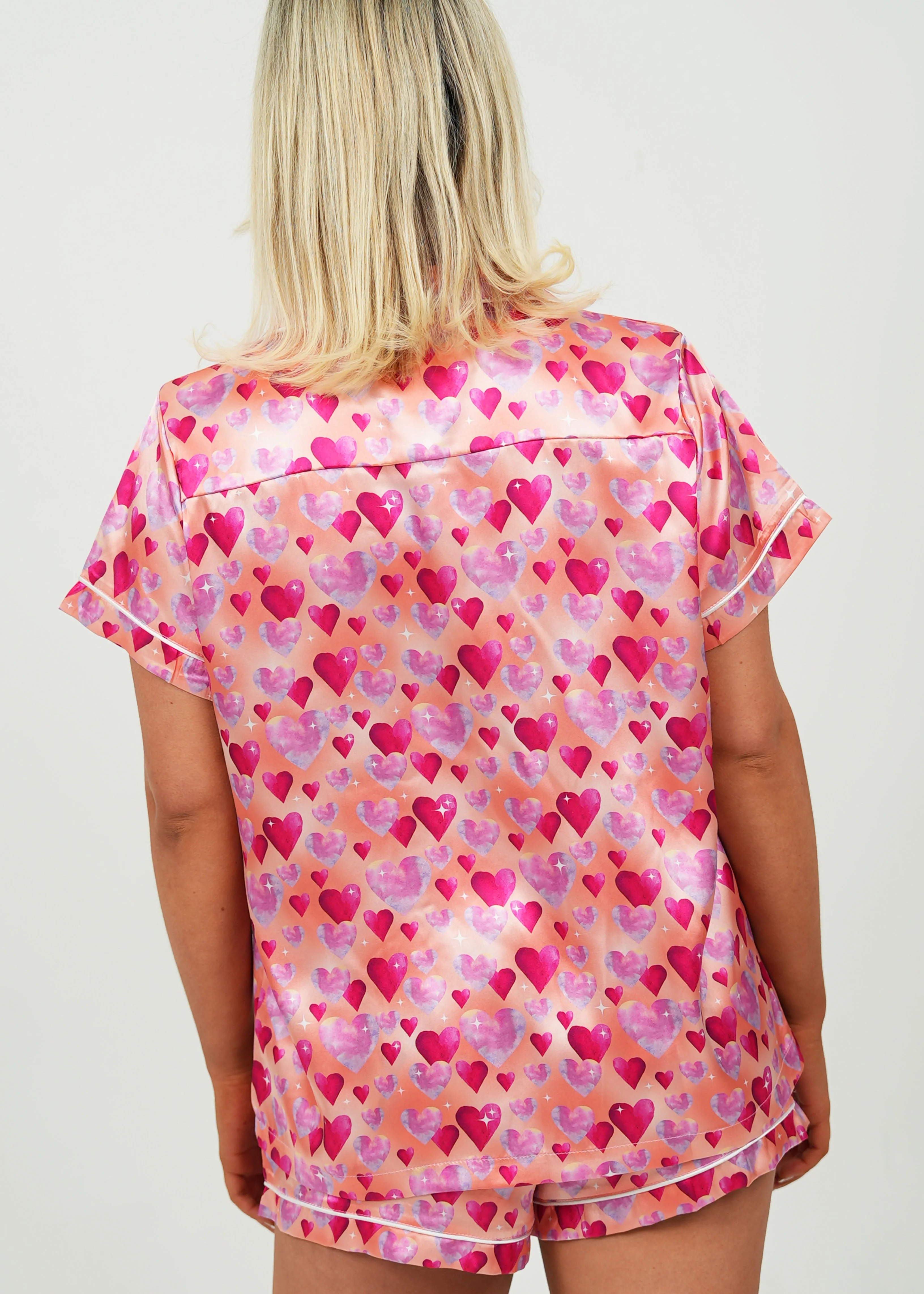 Diamond Hearts Orange Satin Short Pajama Set - Image 2