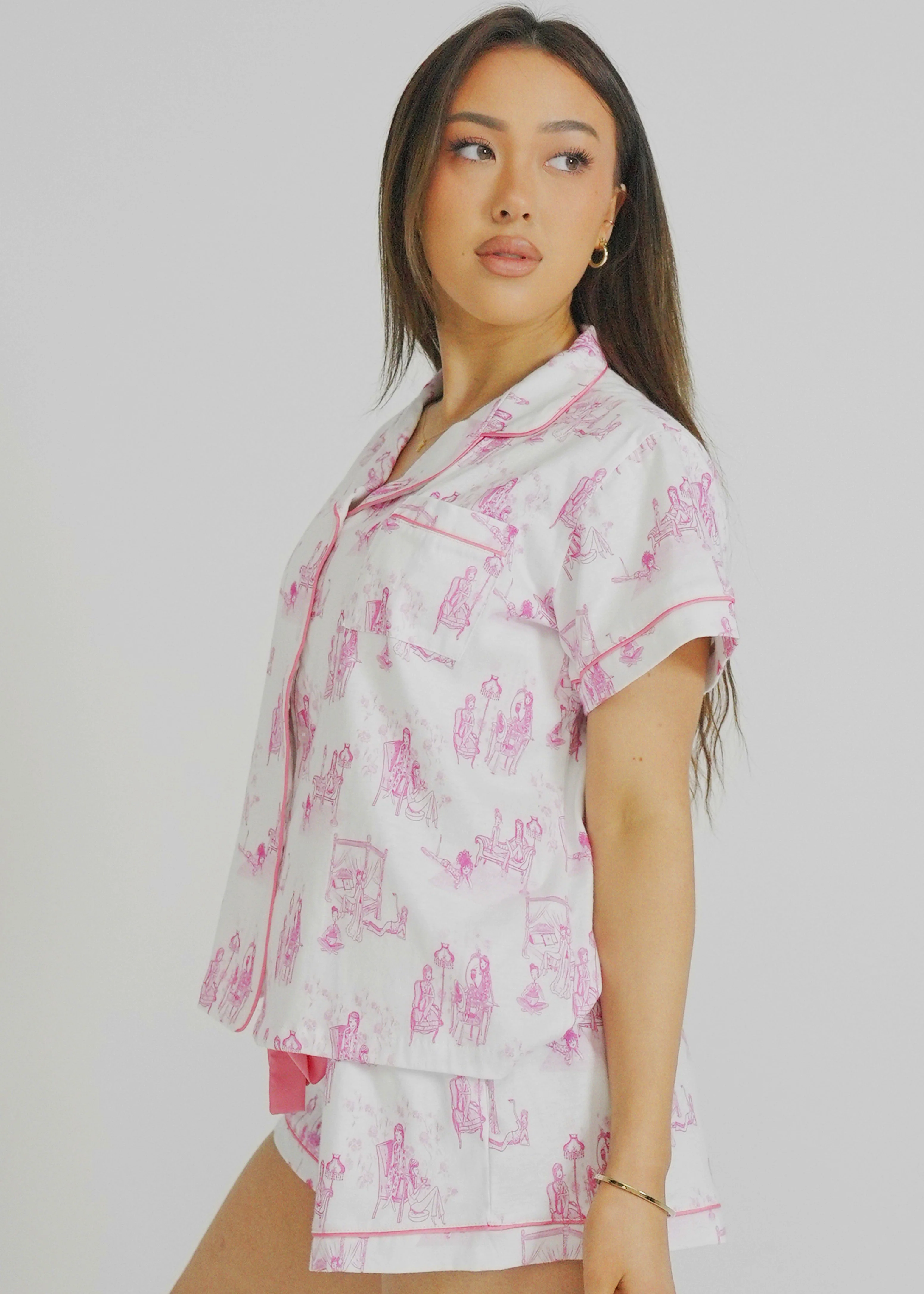 Dollhouse Pink Jersey Knit Cotton Short PJ Set - Image 3