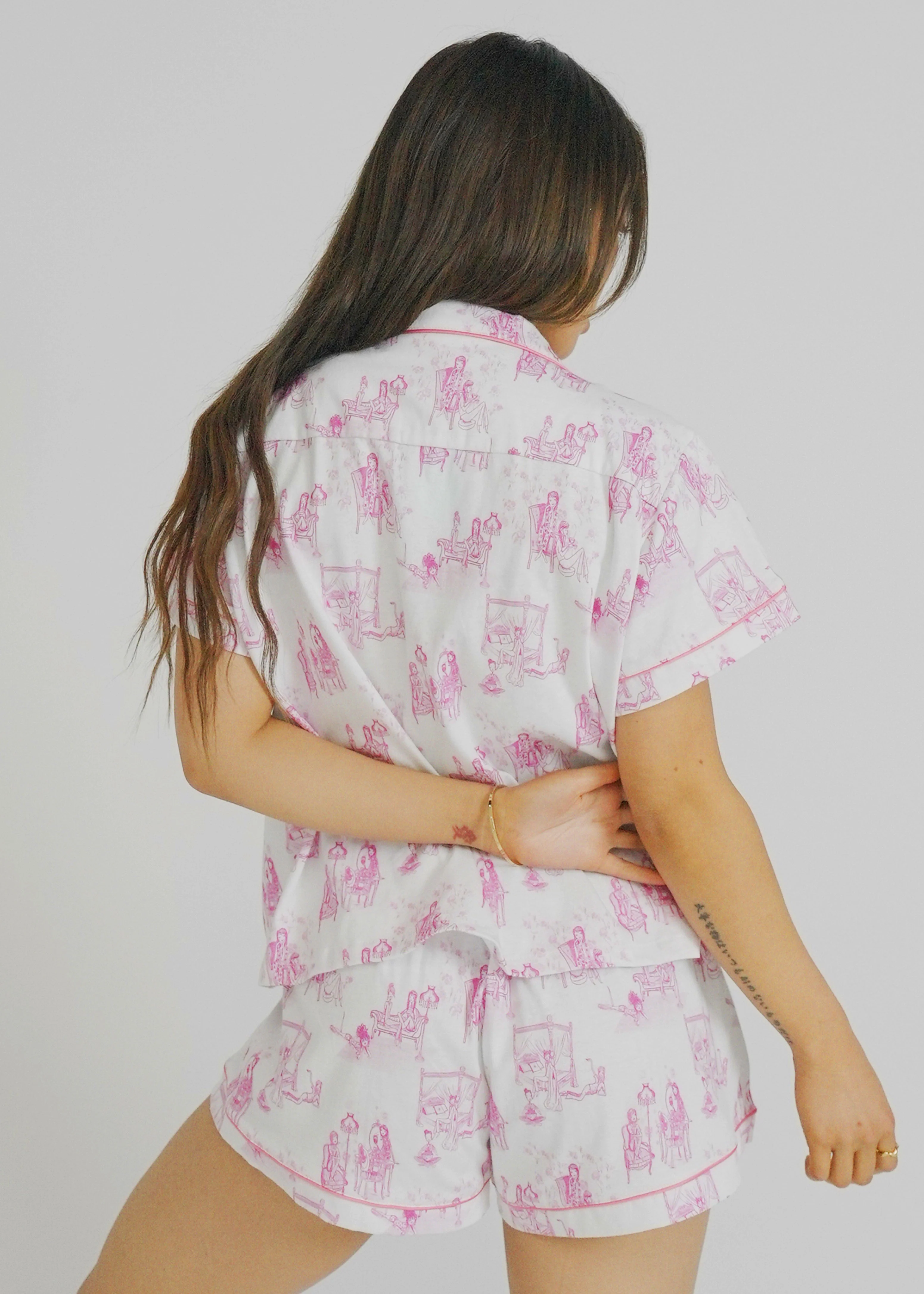 Dollhouse Pink Jersey Knit Cotton Short PJ Set - Image 4