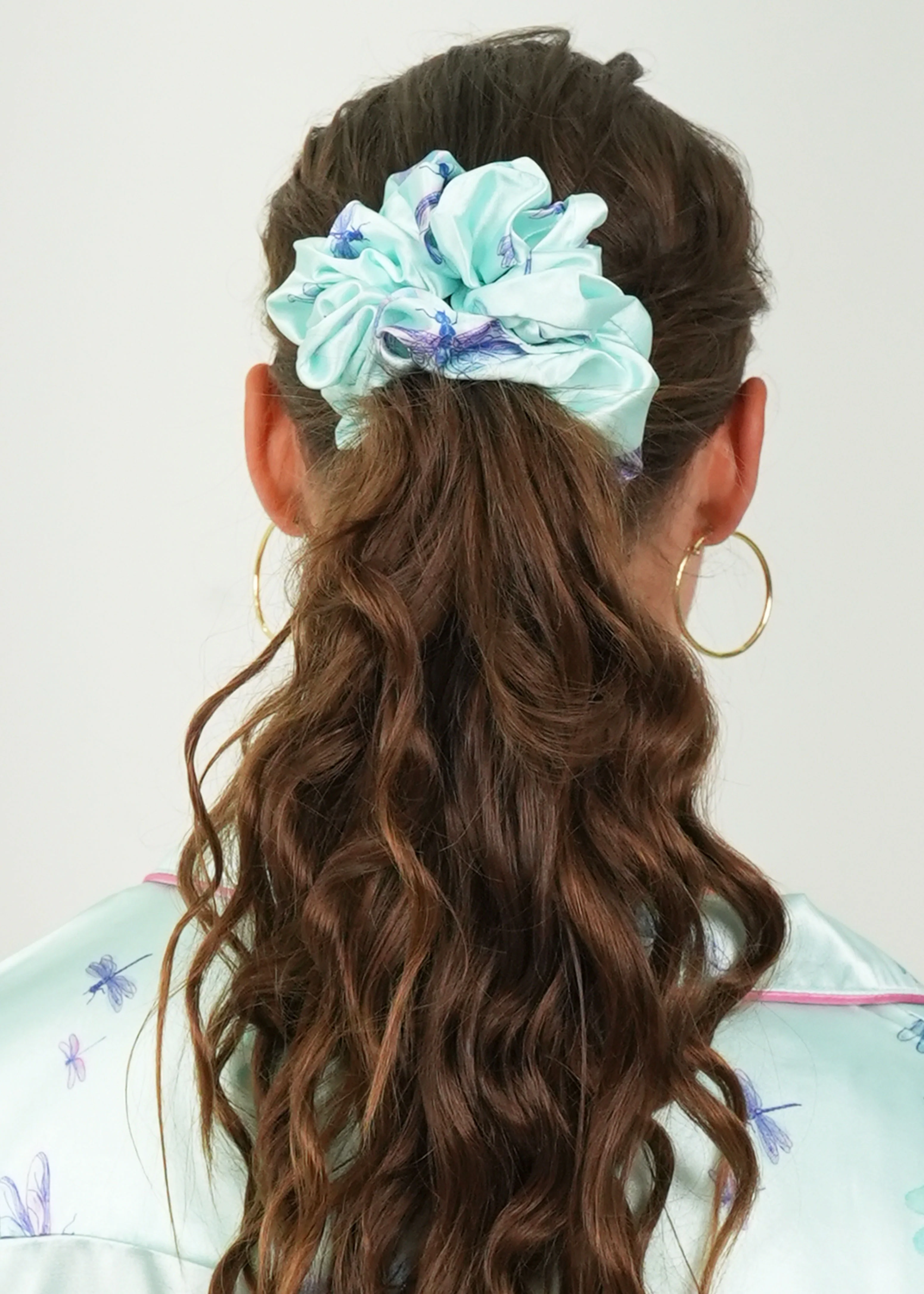 Aqua Dragonflies Satin Hair Scrunchie - Image 3
