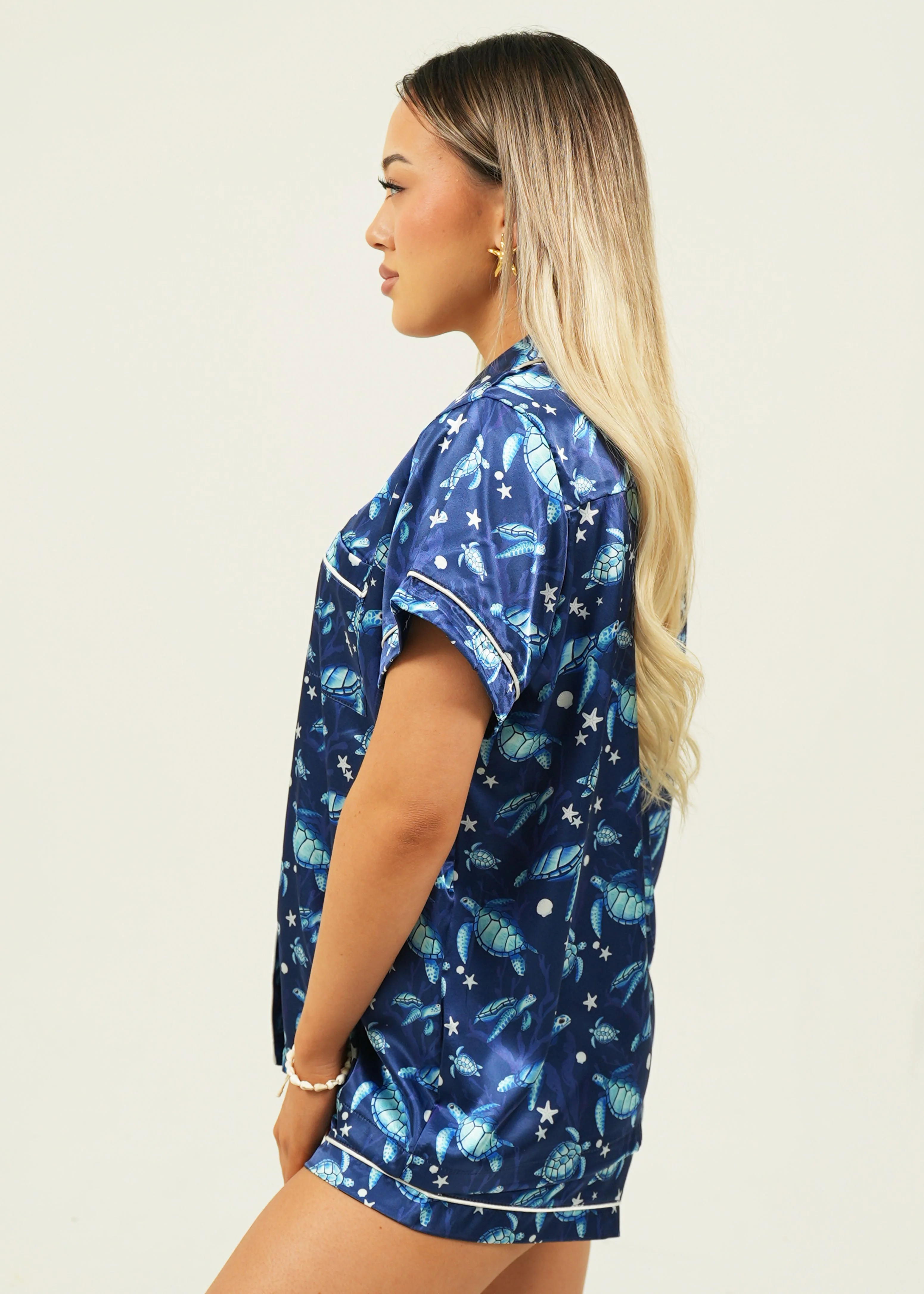 Find the Current Navy Satin Short Pajama Set - Image 3