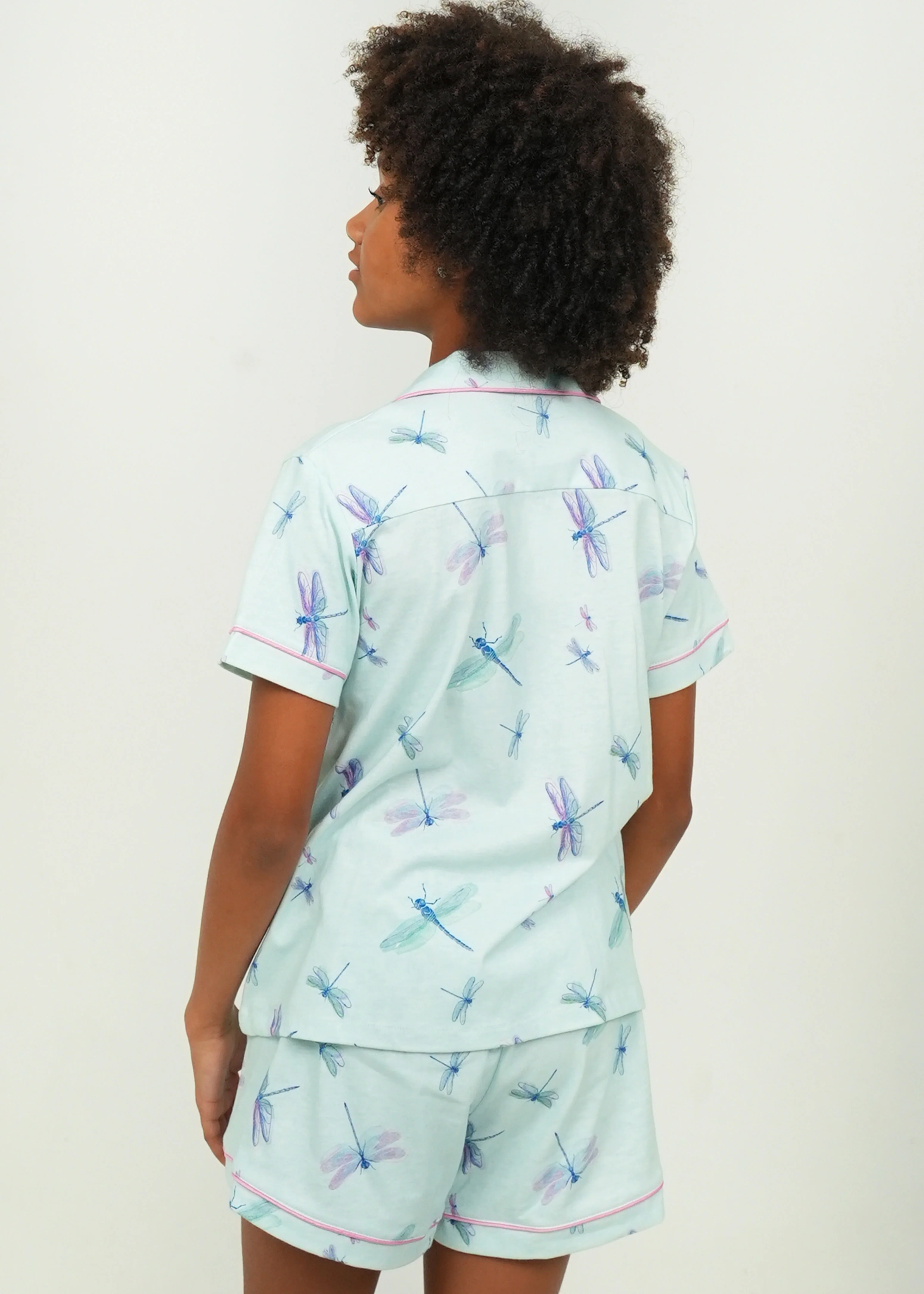 Girls - Aqua Dragonflies Short Jersey Knit Cotton PJ Set - Image 3