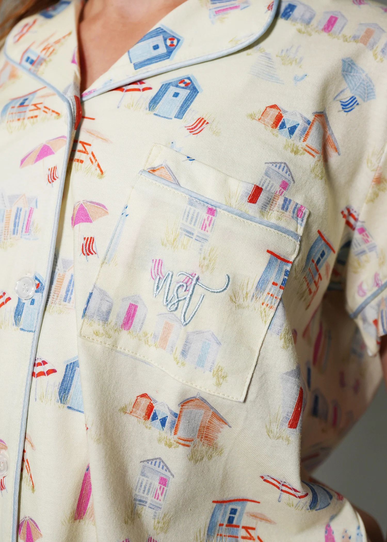 Girls - Beach Huts Jersey Knit Cotton Short PJ Set - Image 2