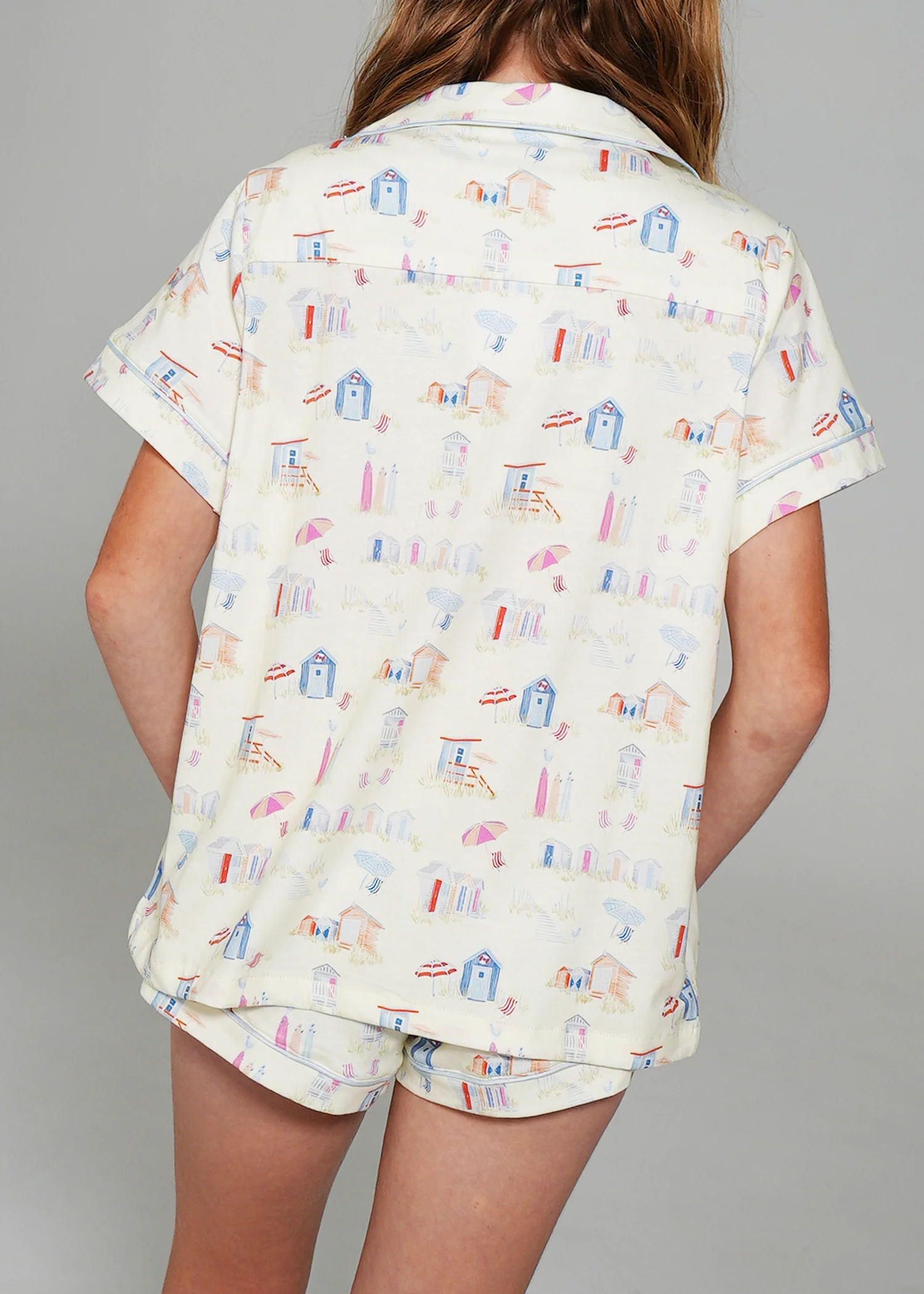 Girls - Beach Huts Jersey Knit Cotton Short PJ Set - Image 4