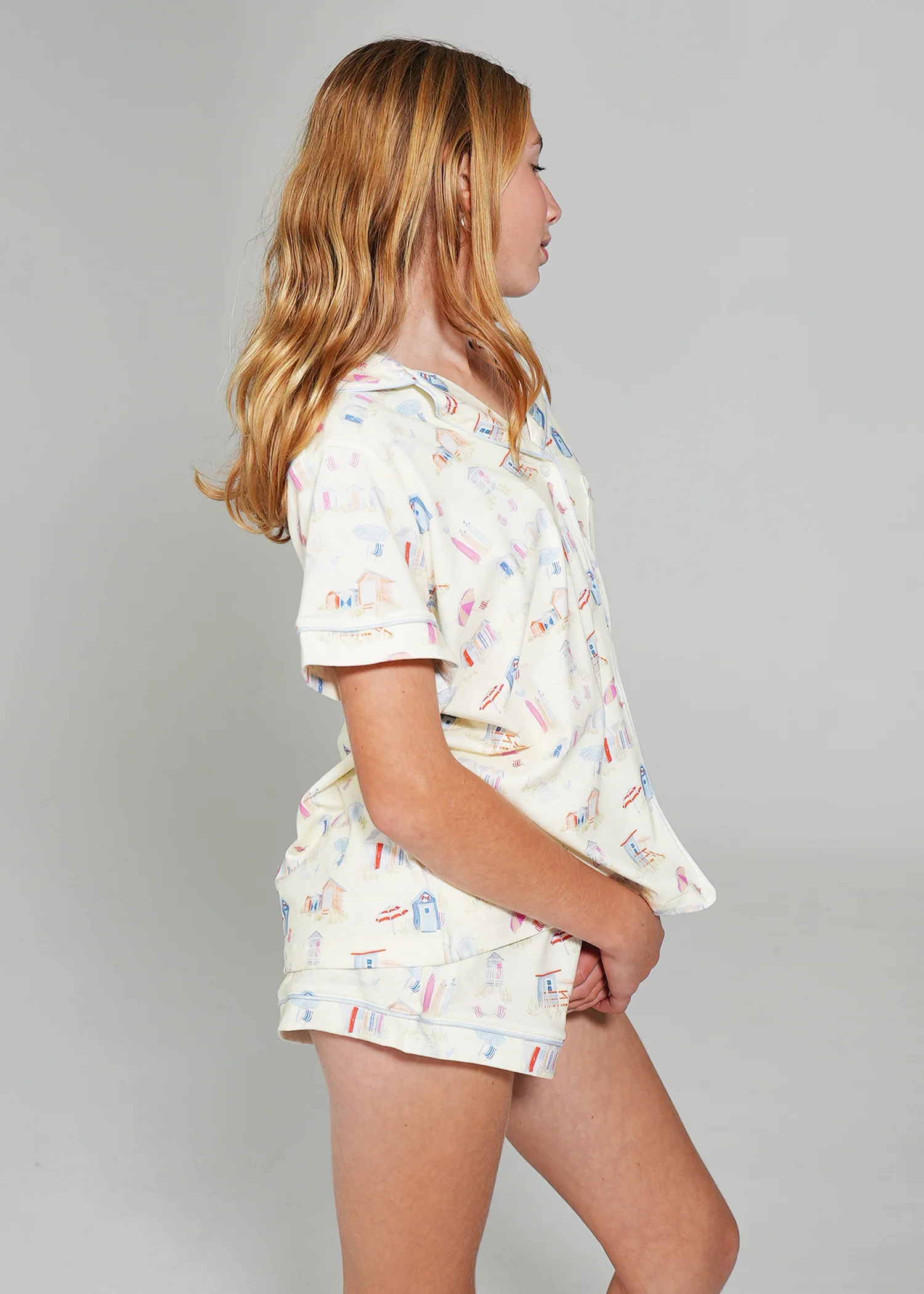 Girls - Beach Huts Jersey Knit Cotton Short PJ Set - Image 5