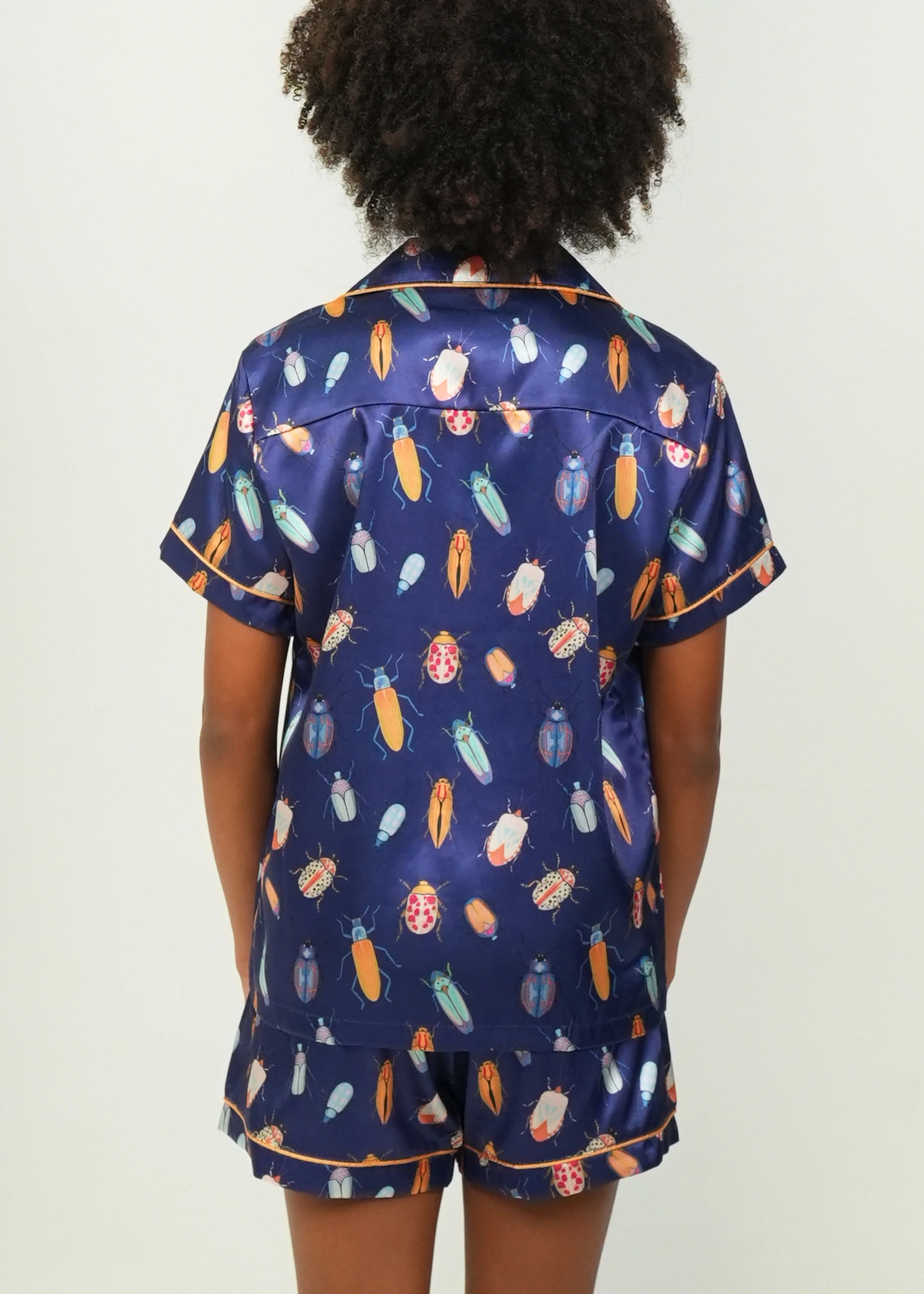 Girls - Beetles Navy Short Satin PJ Set - Image 3