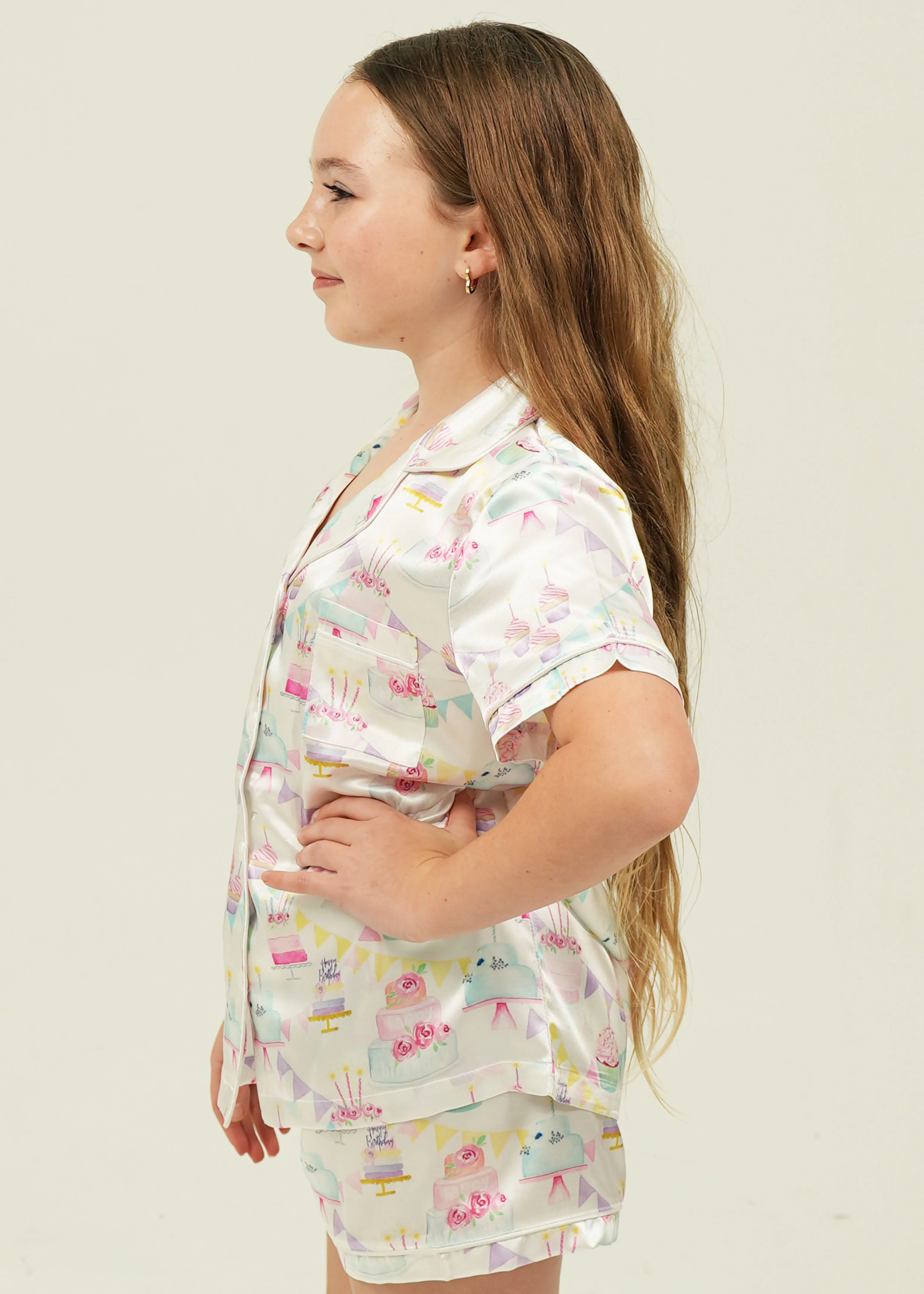 Girls Birthday Satin Short Pajama Set - Image 3