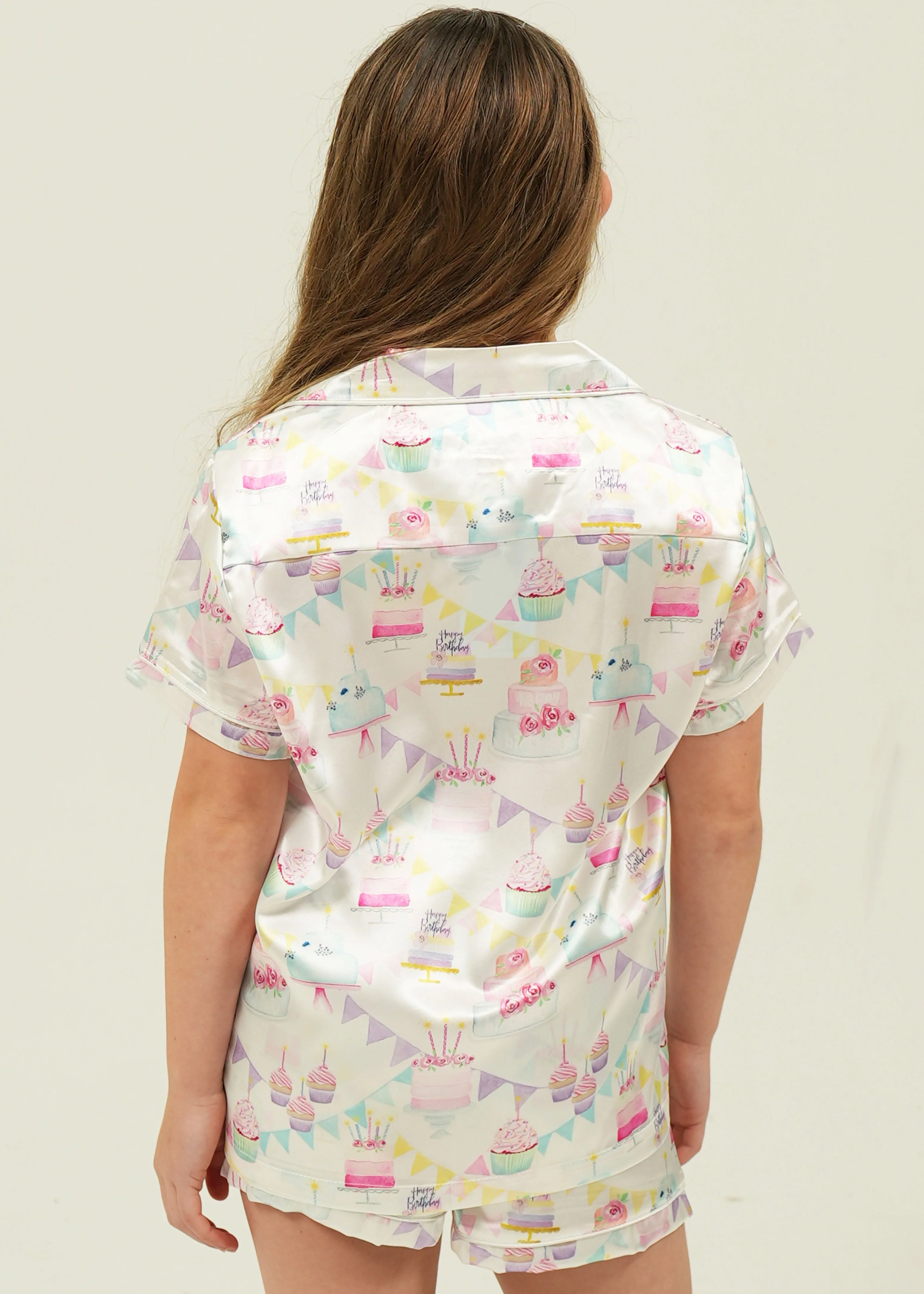 Girls Birthday Satin Short Pajama Set - Image 4