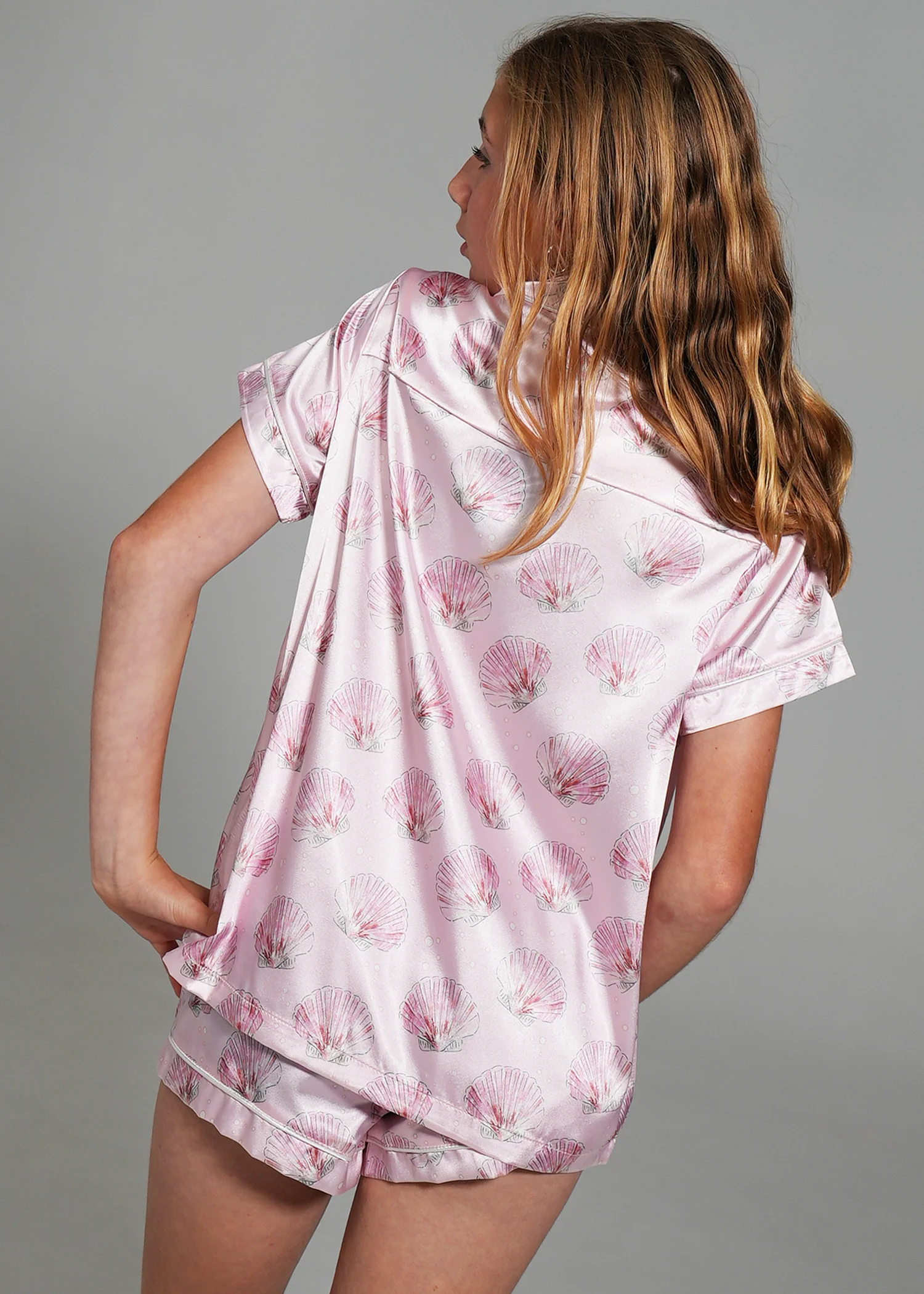 Girls - Blush Clamshell Short Satin PJ Set - Image 3