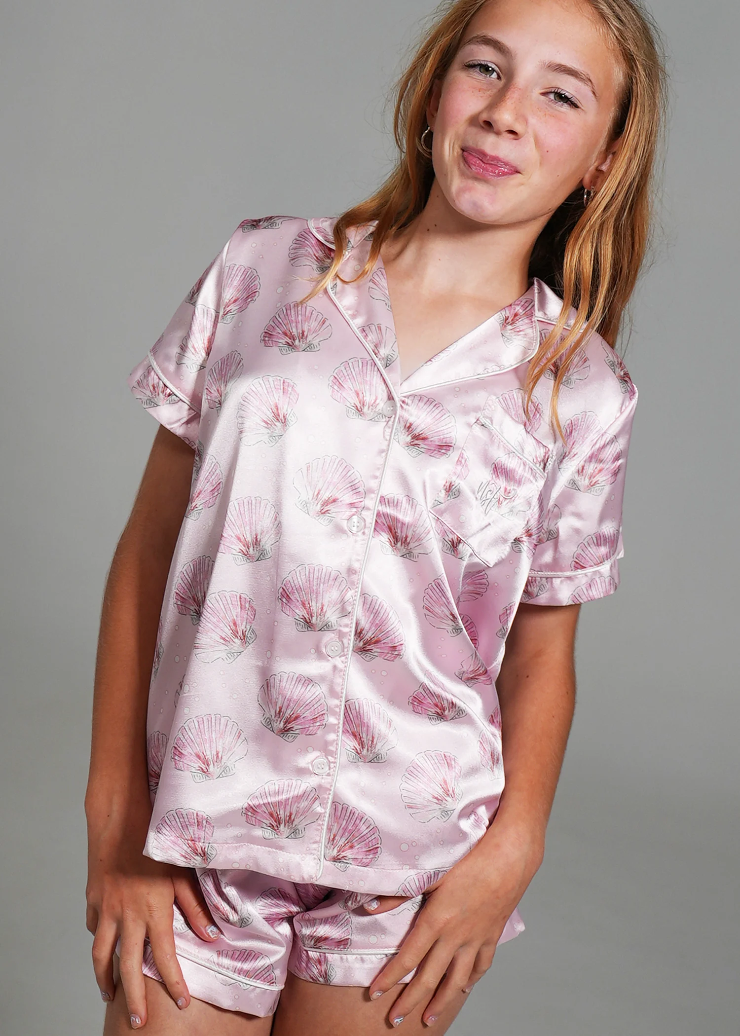 Girls - Blush Clamshell Short Satin PJ Set - Image 4