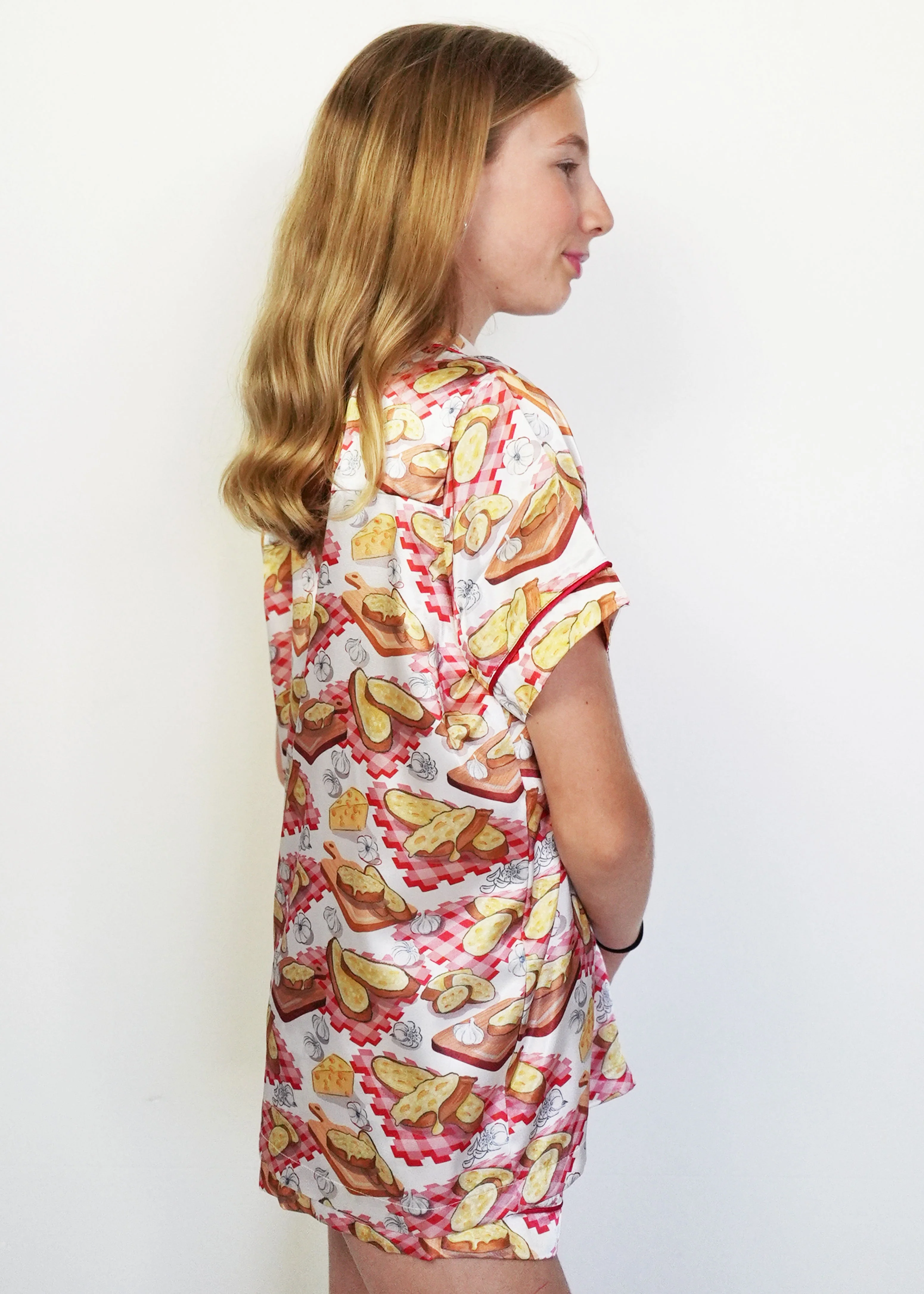 Girls - Cheesy Garlic Bread Short Satin PJ Set - Image 3