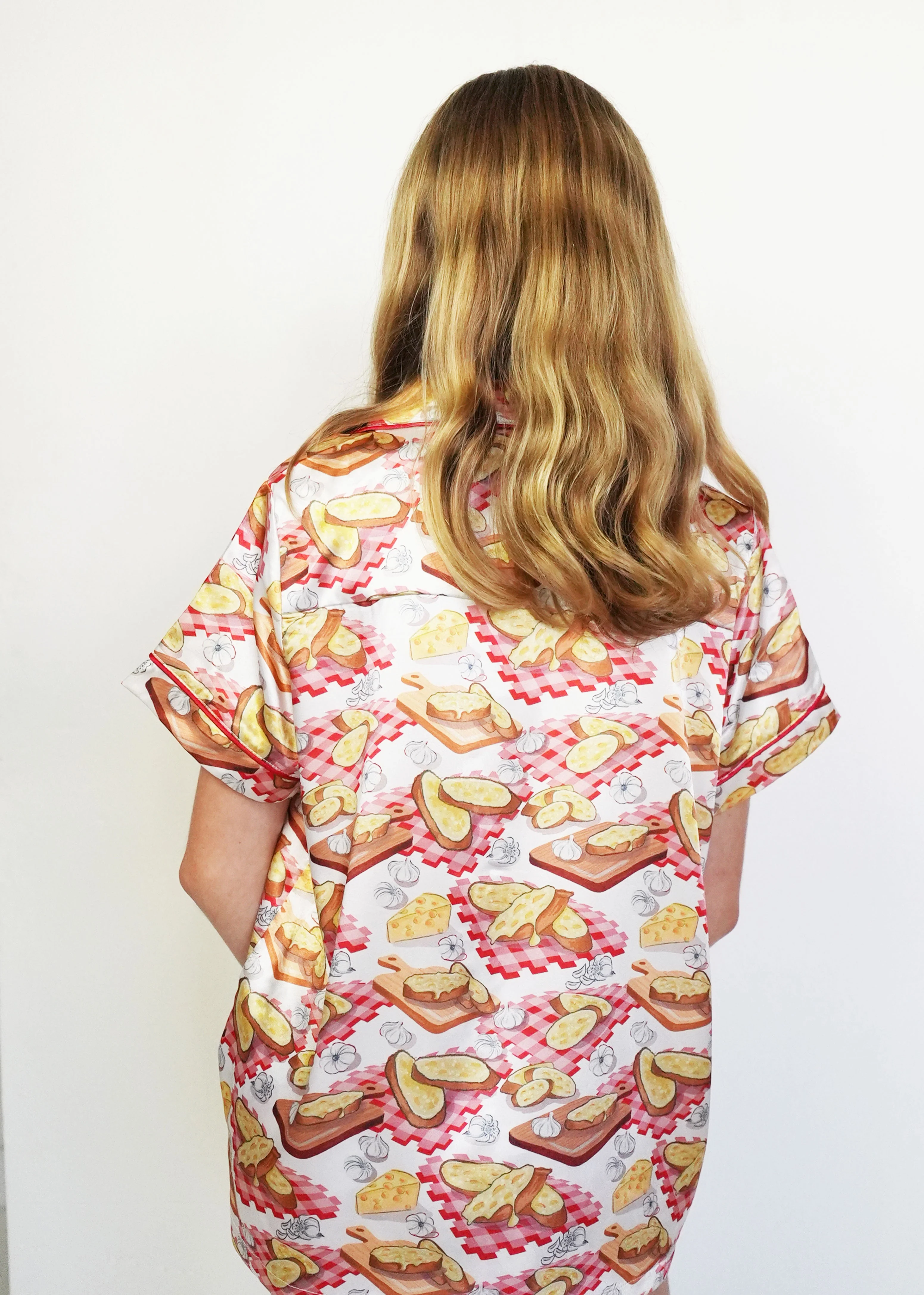 Girls - Cheesy Garlic Bread Short Satin PJ Set - Image 4