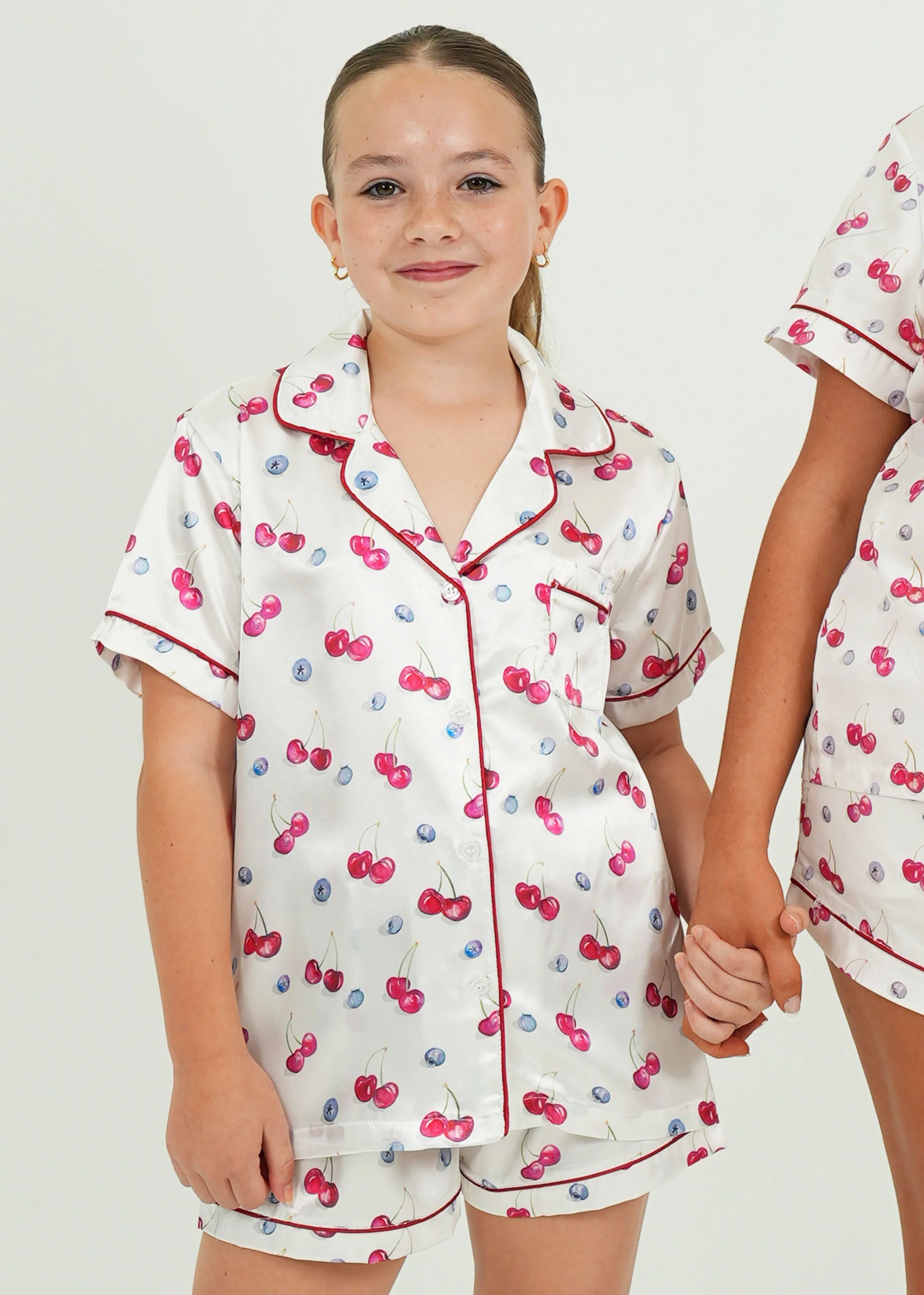 Girls Cherries and Berries Satin Short Pajama Set - Image 3