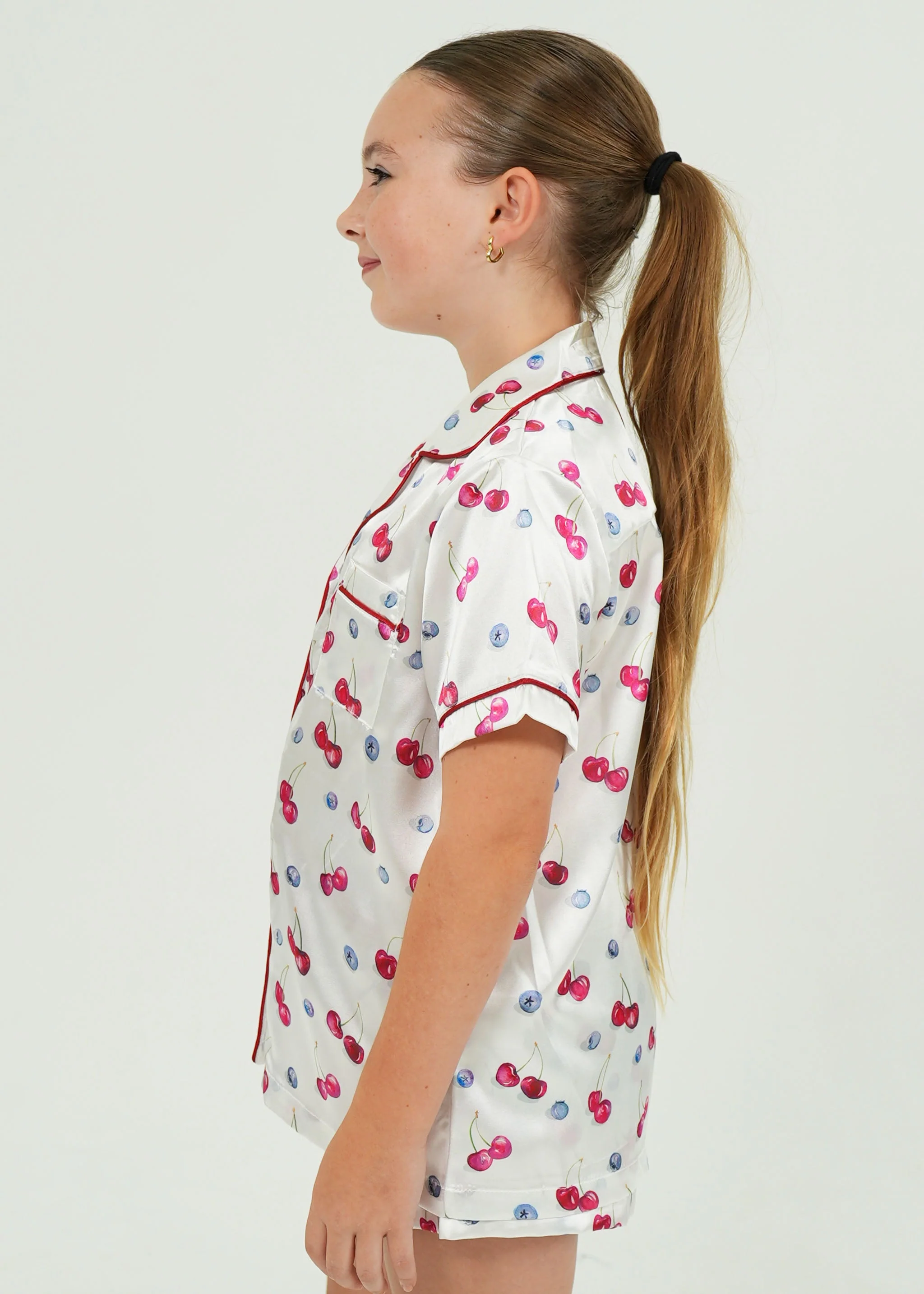 Girls Cherries and Berries Satin Short Pajama Set - Image 5