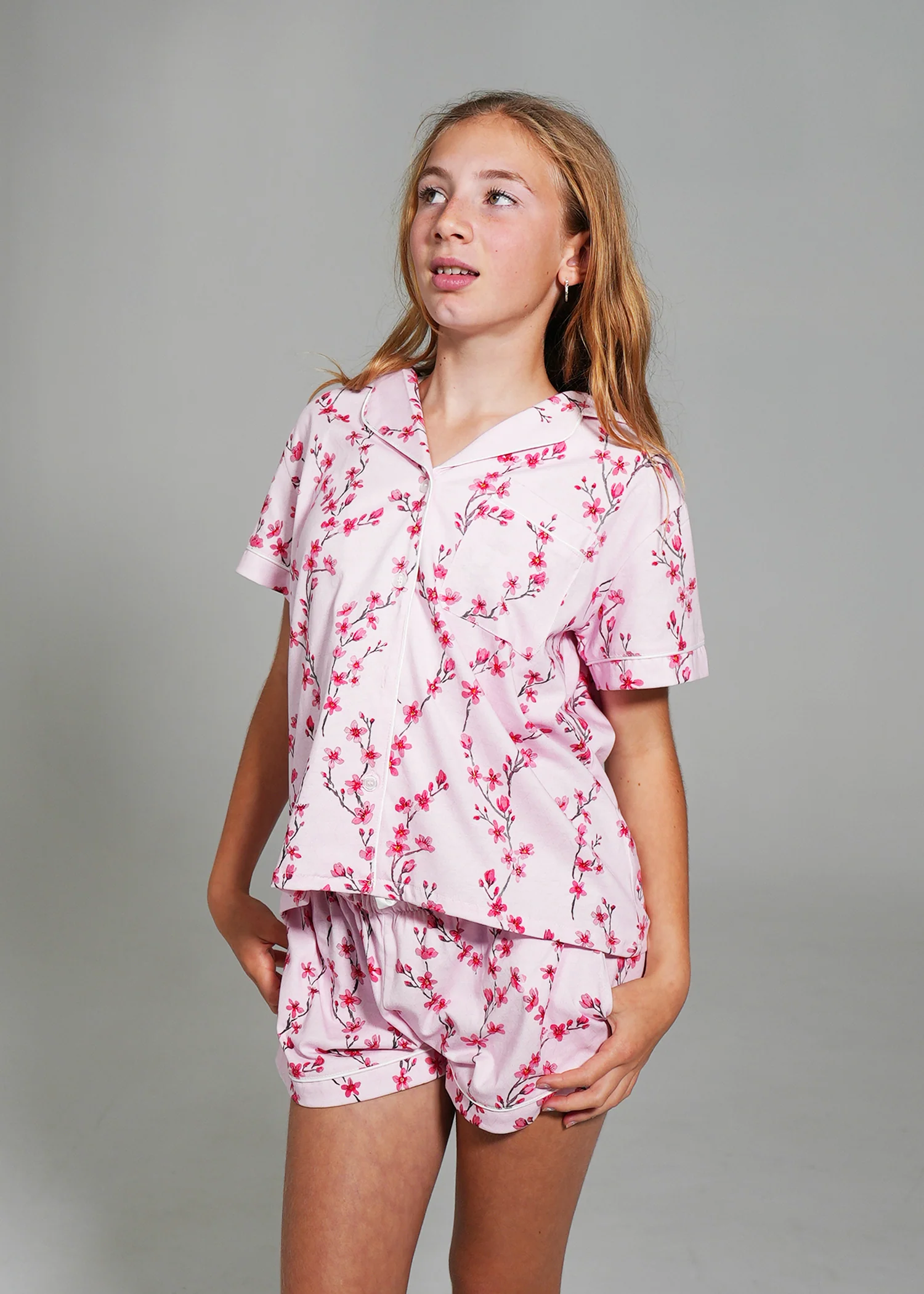 Girls - Cherry Blossom Jersey Knit Cotton Short PJ Set