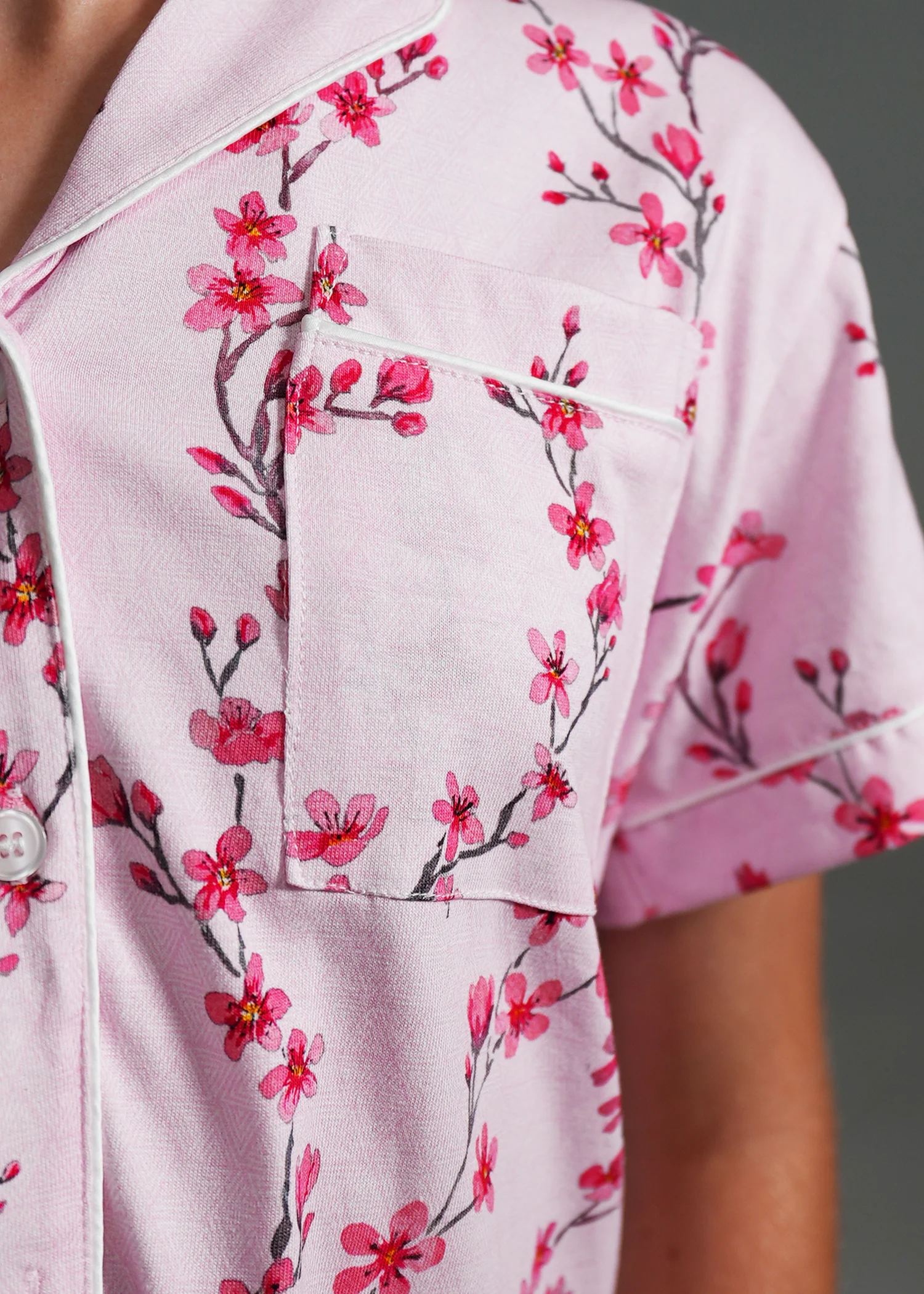Girls - Cherry Blossom Jersey Knit Cotton Short PJ Set - Image 2