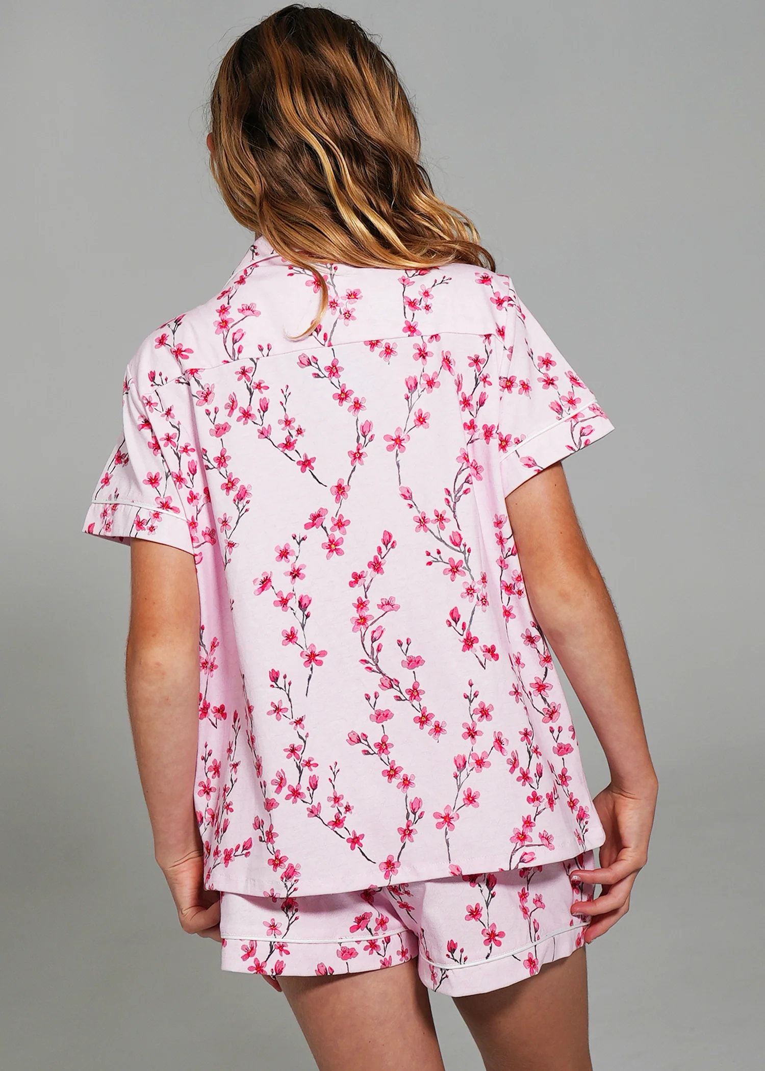 Girls - Cherry Blossom Jersey Knit Cotton Short PJ Set - Image 4