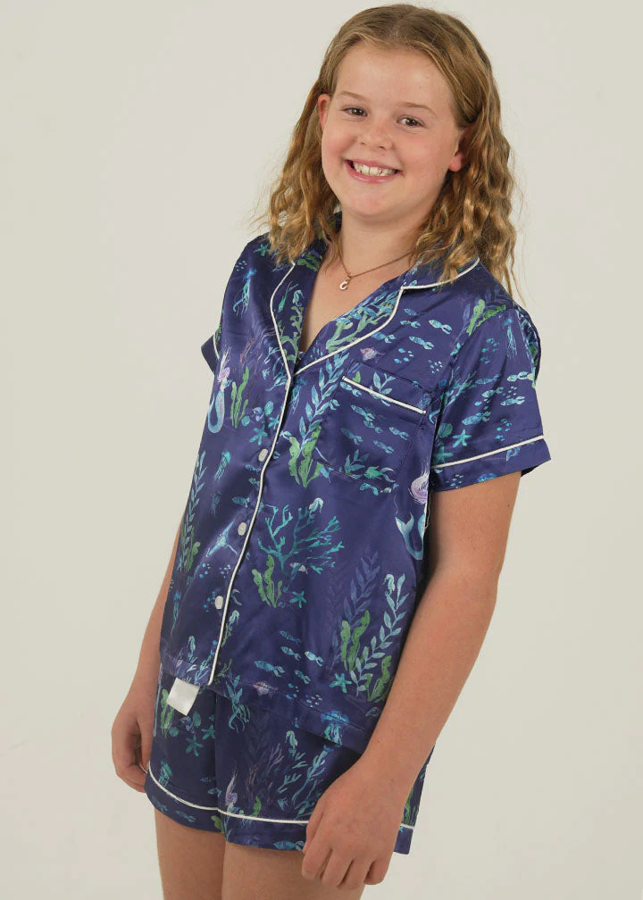 Girls Deep Sea Satin Short Pajama Set - Image 3