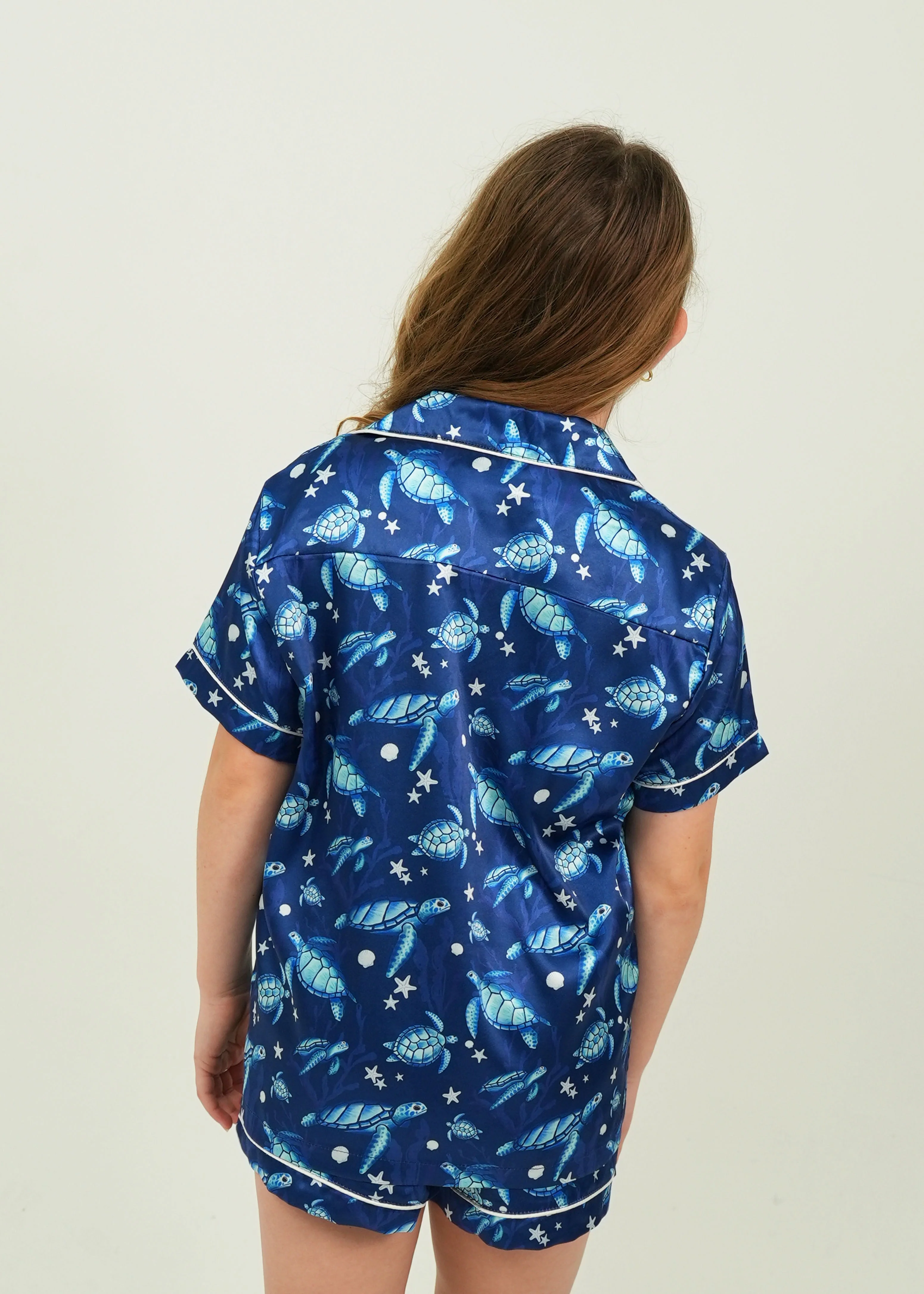 Girls Find the Current Navy Satin Short Pajama Set - Image 3