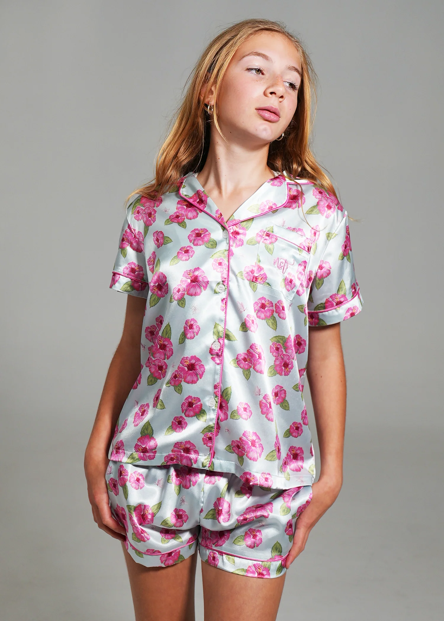 Girls - Flutter Garden Short Satin PJ Set - Image 3