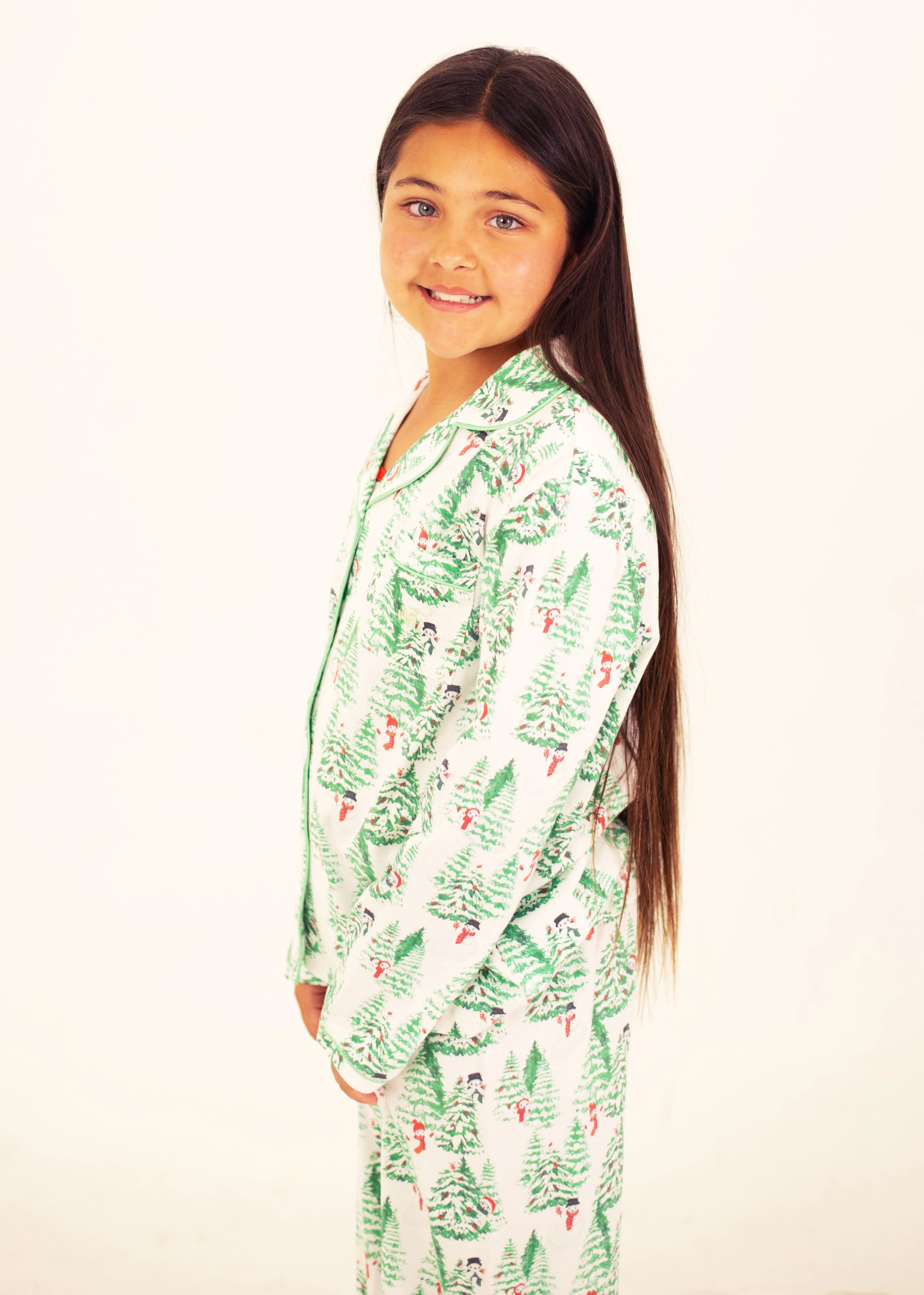 Girls - Frosty Forest Jersey Knit Cotton Long PJ Set - Image 4