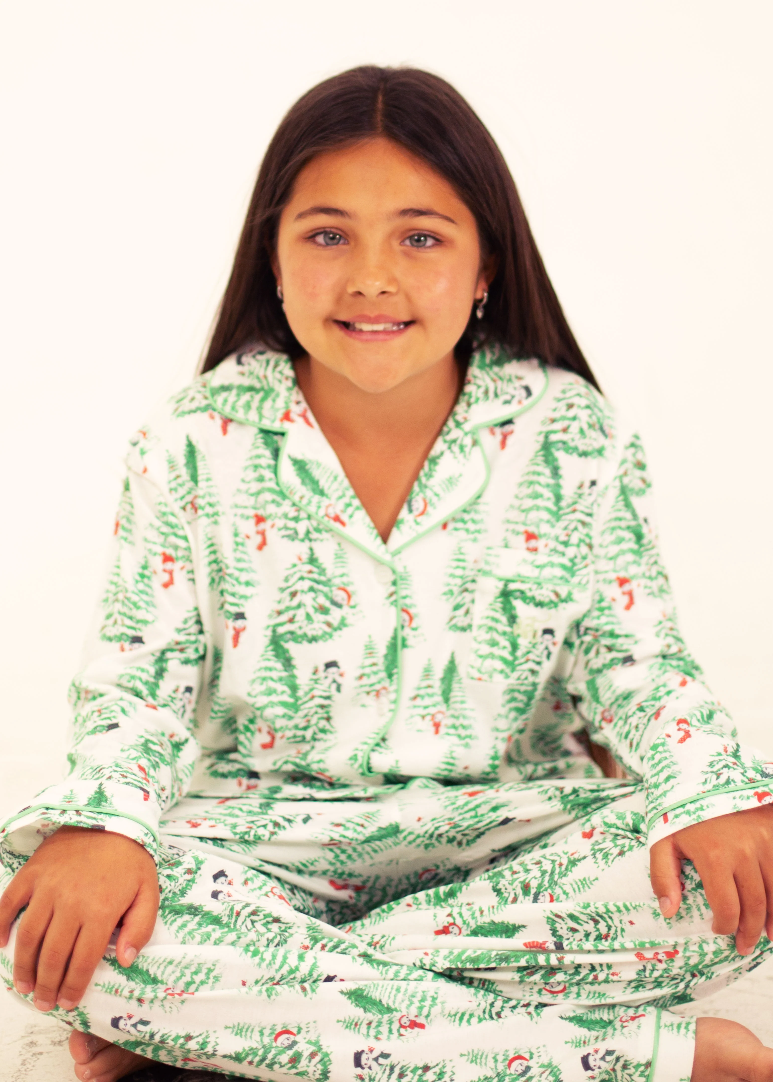 Girls - Frosty Forest Jersey Knit Cotton Long PJ Set - Image 6